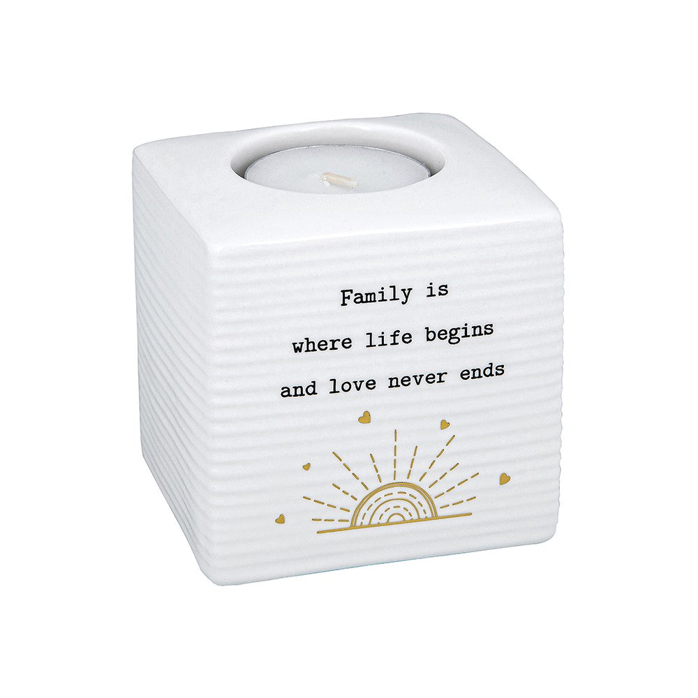 Thoughtful Words Family Is Where Life Begins Ceramic Tea Light Holder