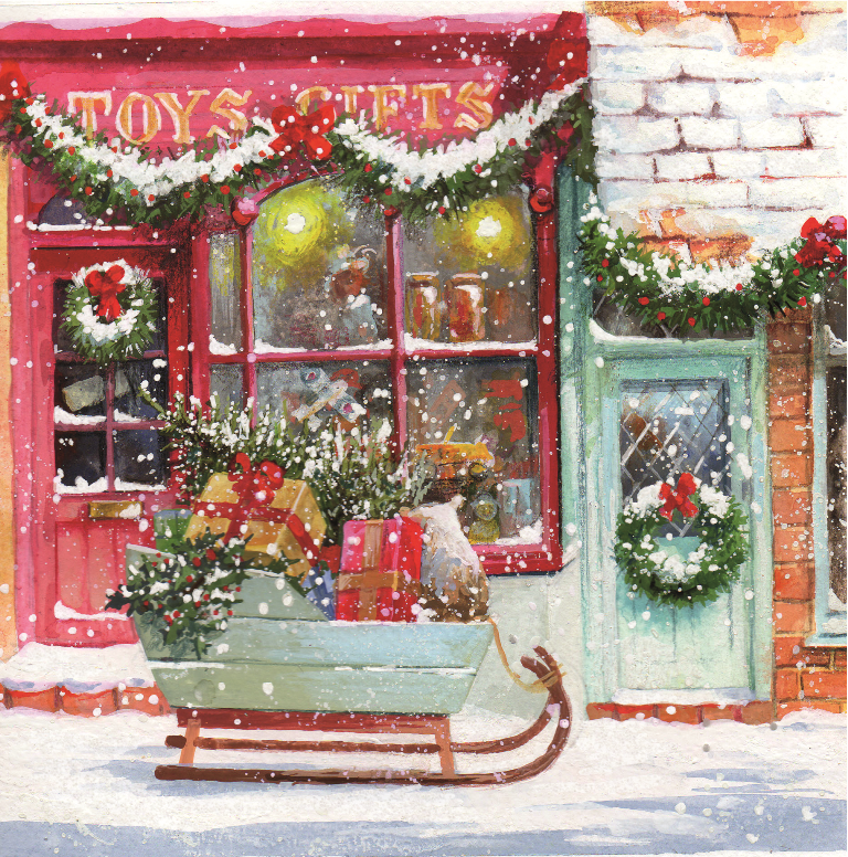 Pack of 8 Festive Sleigh RSPCA Charity Christmas Cards Xmas Card