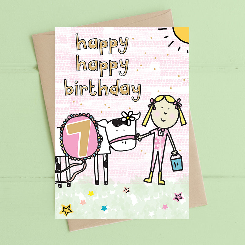 Happy Happy Girls 7th Birthday Greeting Card