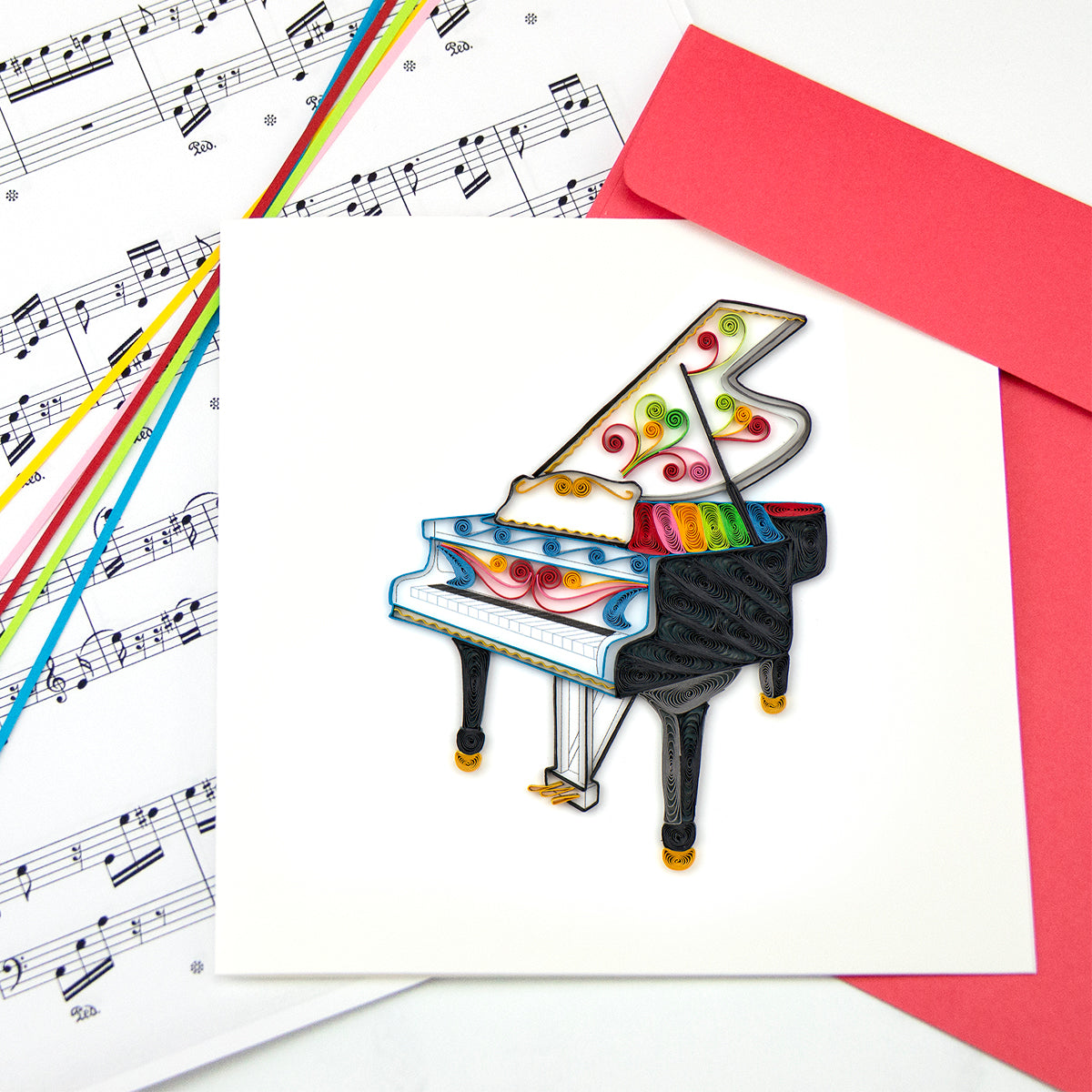 Quilling Colourful Grand Piano Rainbow Music Magic Hand-Finished Greeting Card