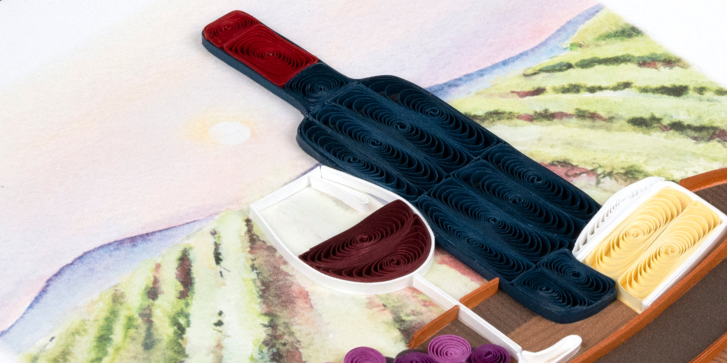 Quilling Red Wine With Cheese Vineyard Retreat Hand-Finished Art Greeting Card