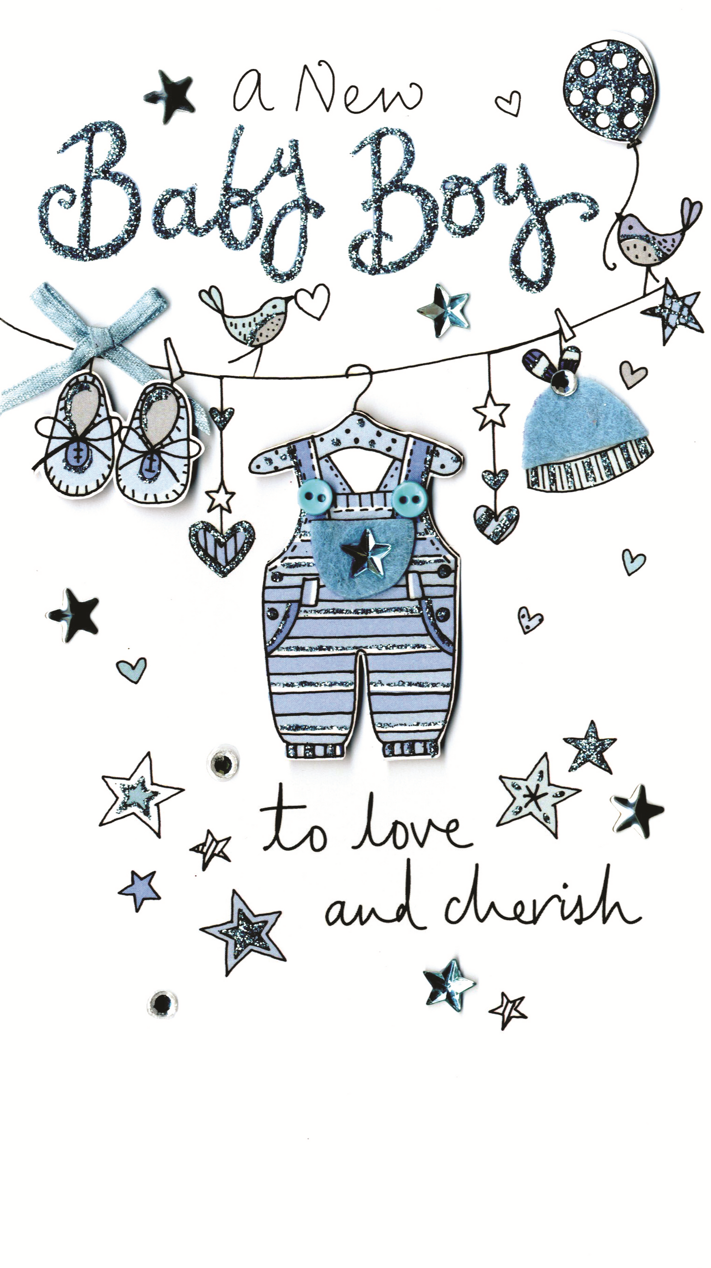 Beautiful New Baby Boy Luxury Champagne Greeting Card Hand-Finished Cards
