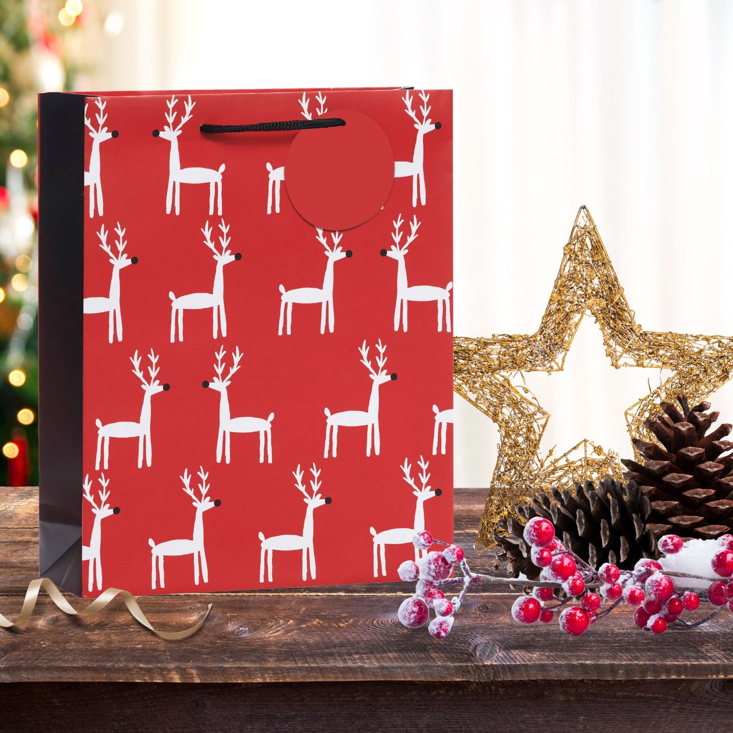 Red Reindeer Large Christmas Gift Bag Festive Xmas Gift Wrap Gifting Accessory