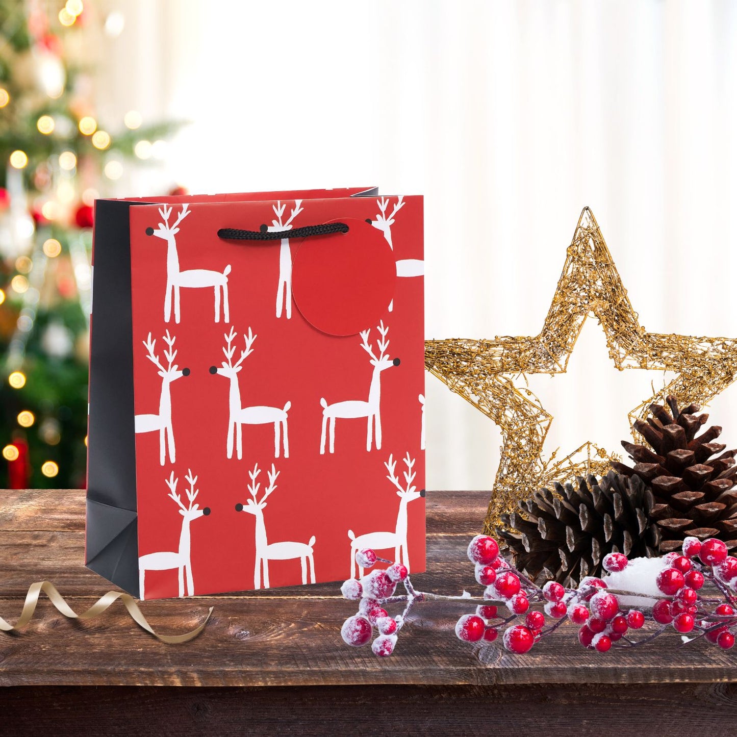 Red Reindeer Medium Christmas Gift Bag Festive Xmas Gift Wrap Gifting Accessory