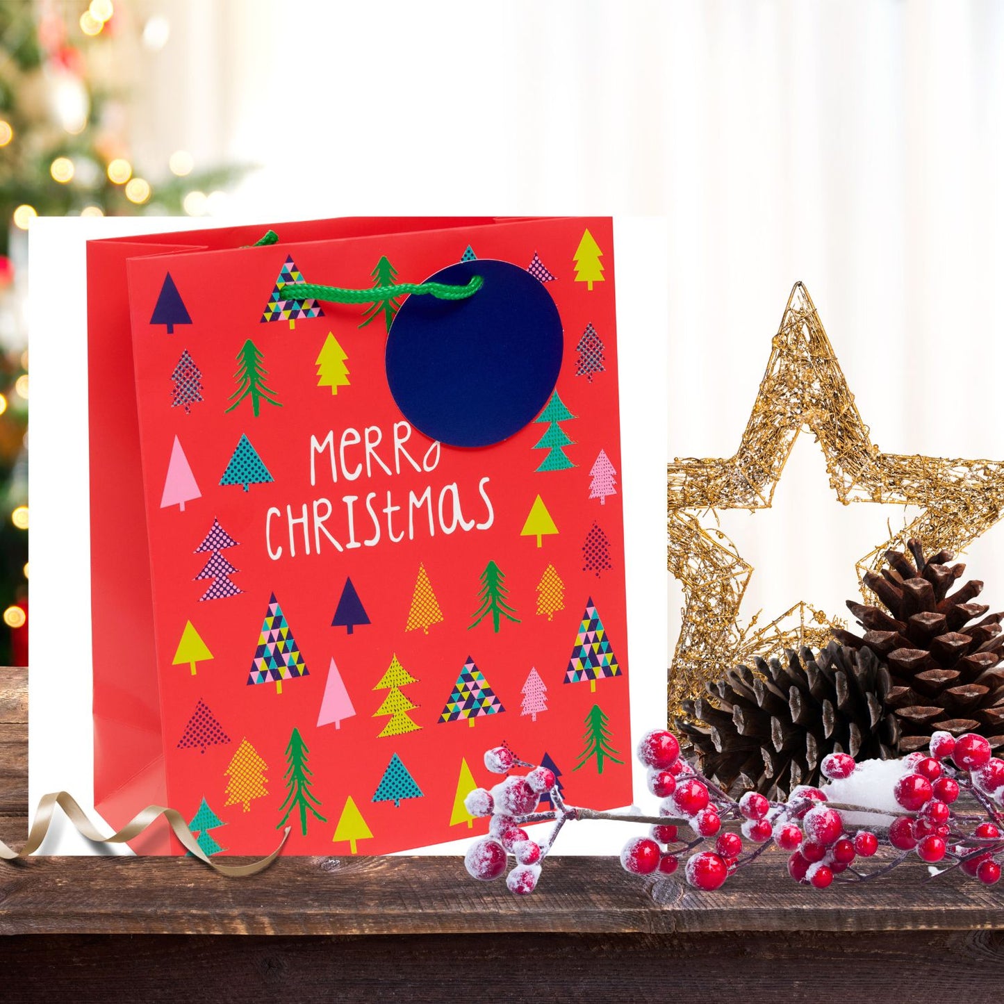 Festive Xmas Trees Medium Christmas Gift Bag Festive Gift Wrap Gifting Accessory