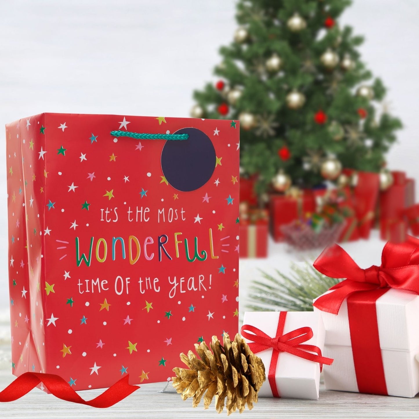 Wonderful Time Large Christmas Gift Bag Festive Xmas Gift Wrap Gifting Accessory