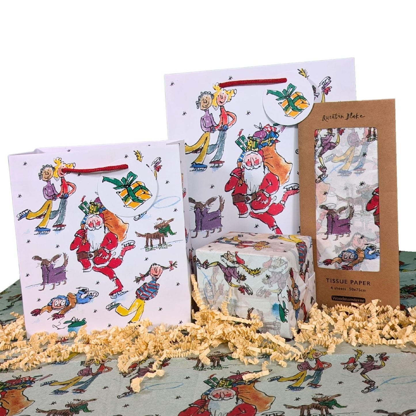 Quentin Blake Santa Skating Medium Gift Bag Christmas Gift Accessory