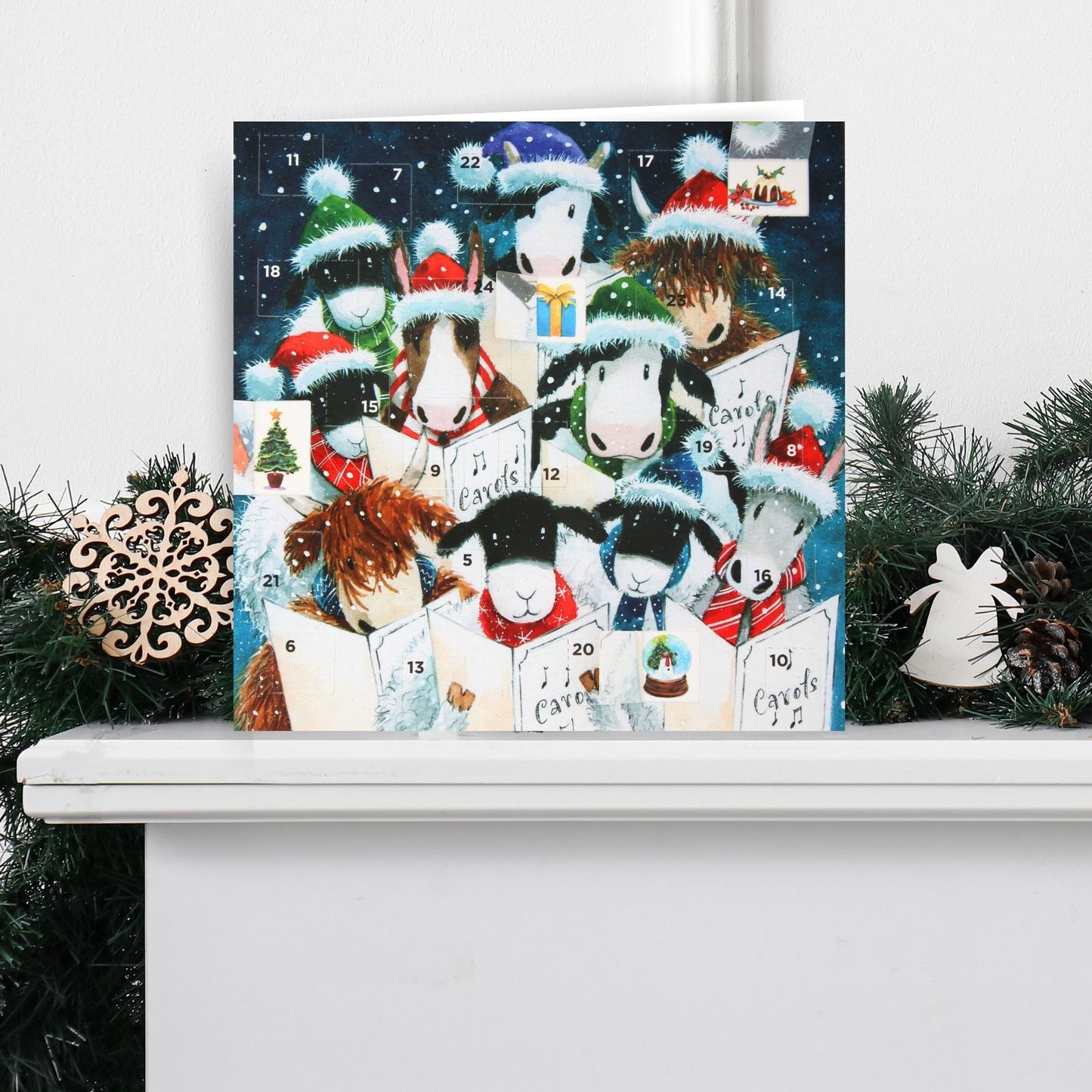 Advent Calendar Christmas Card Farm Animal Xmas Carols Countdown Greeting Card