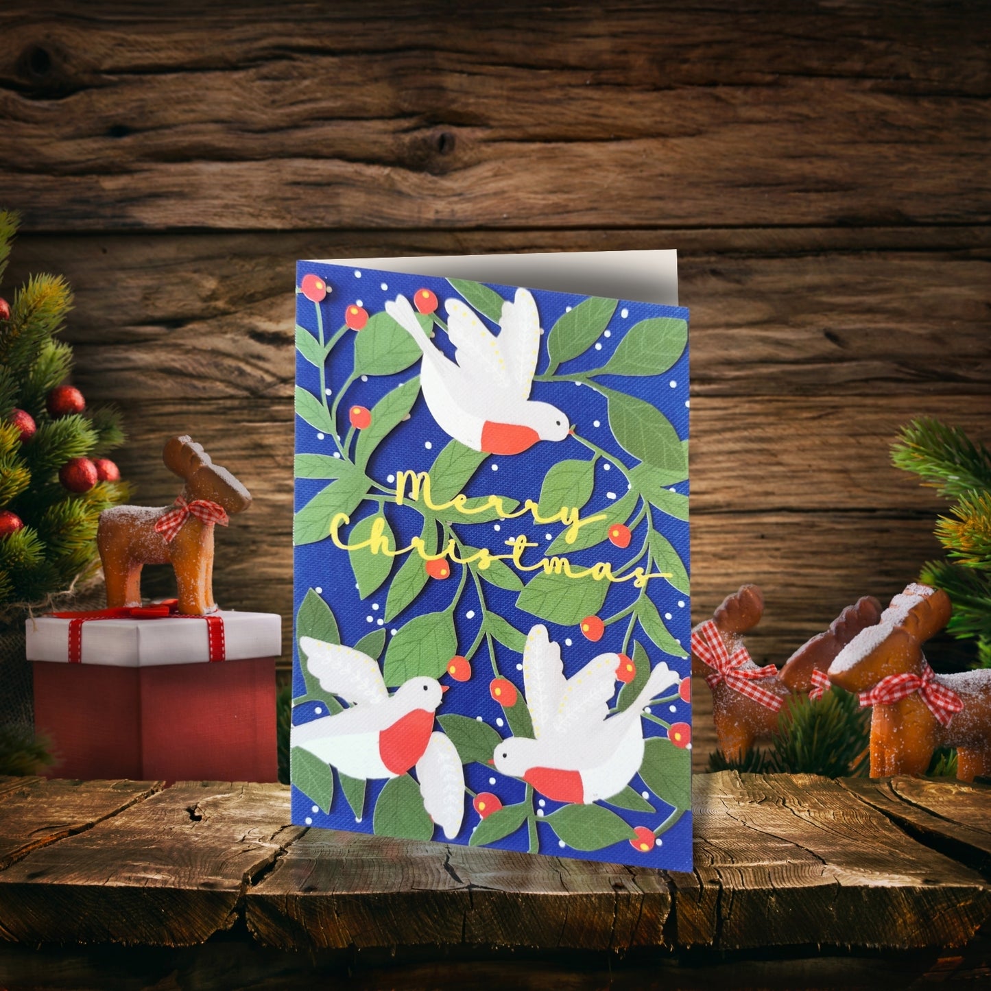 Paper Cut Art Mistletoe Robins Laser Cut Christmas Greeting Card