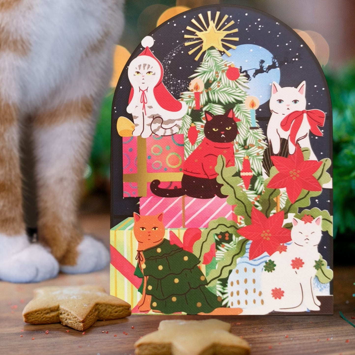 Paper Cut Art Christmas Card Laser Cut Festive Dressed Cats Xmas Greeting Cards