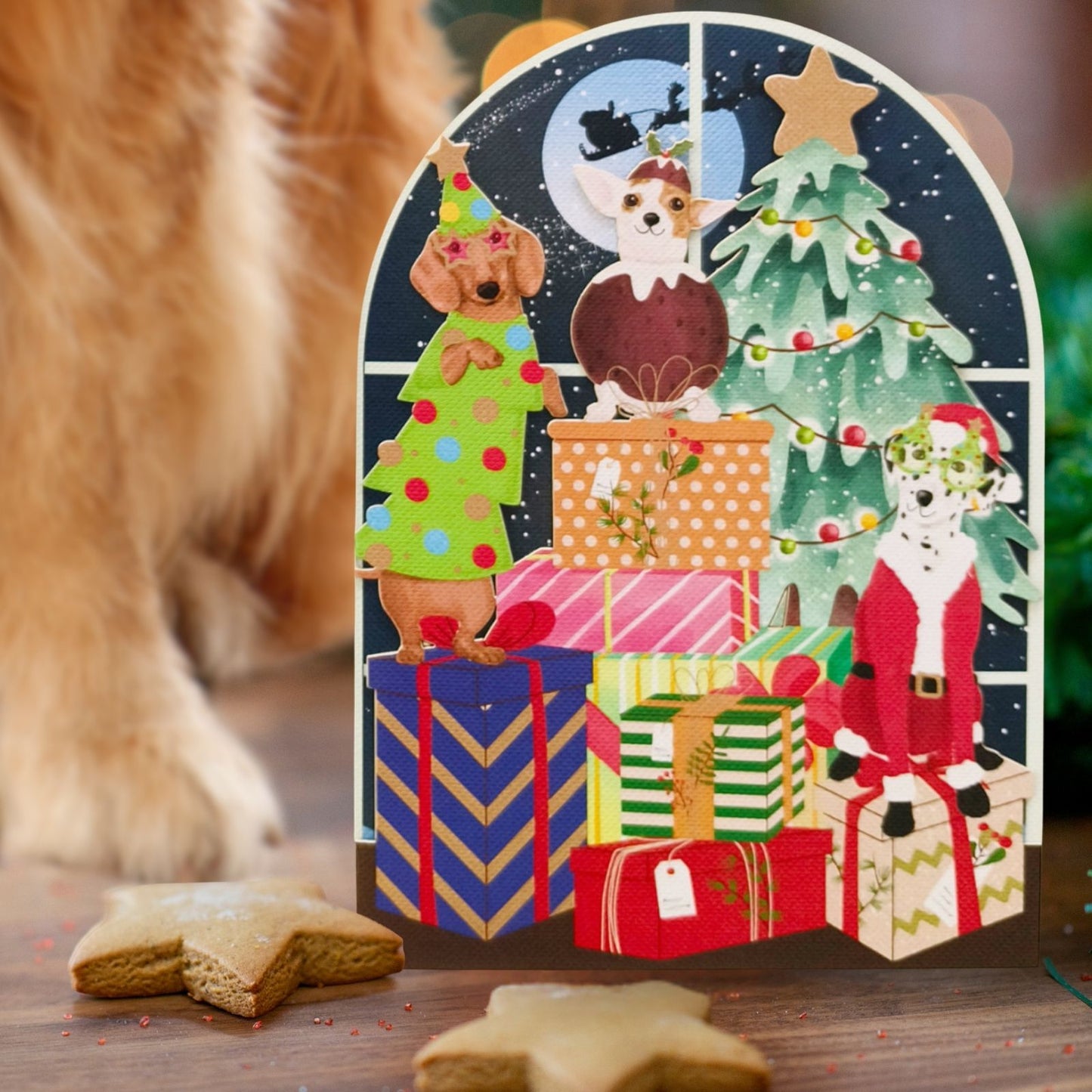 Paper Cut Art Christmas Card Laser Cut Festive Dressed Dogs Xmas Greeting Cards