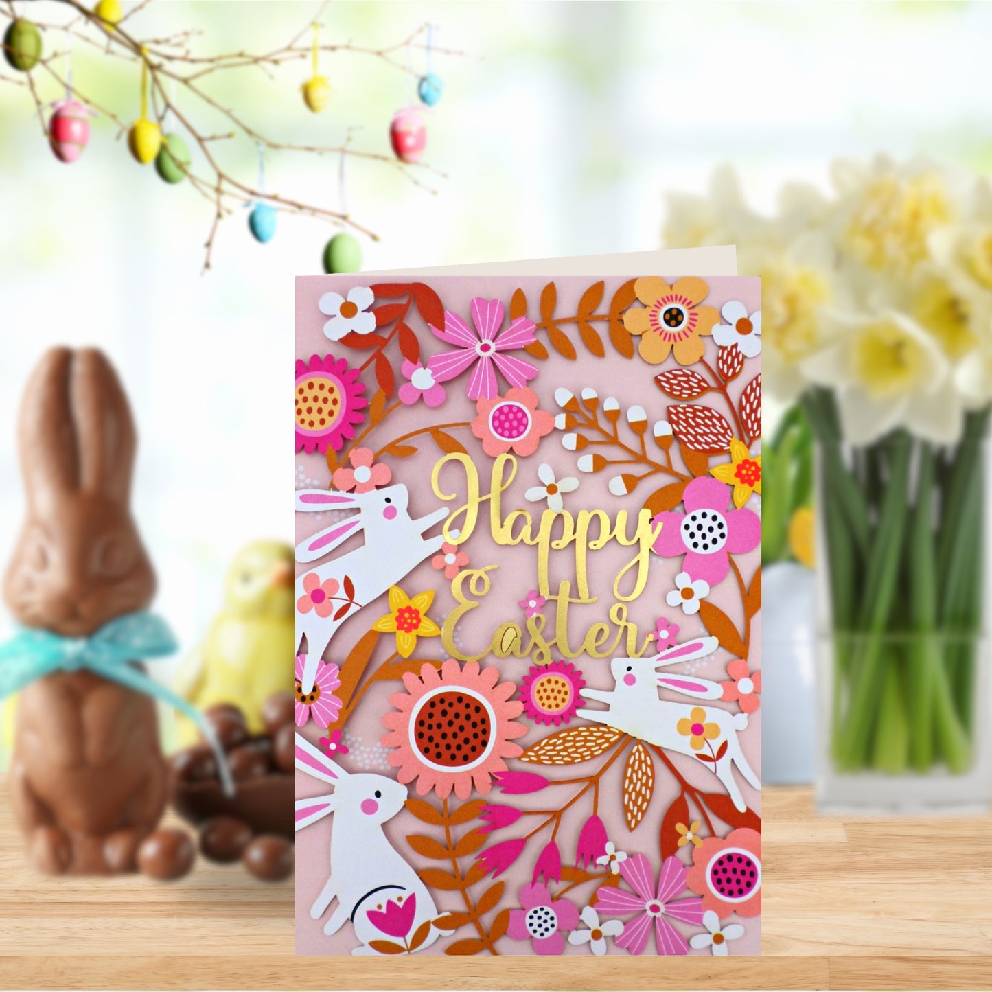 Paper Cut Art Easter Bunny Floral Easter Greeting Card