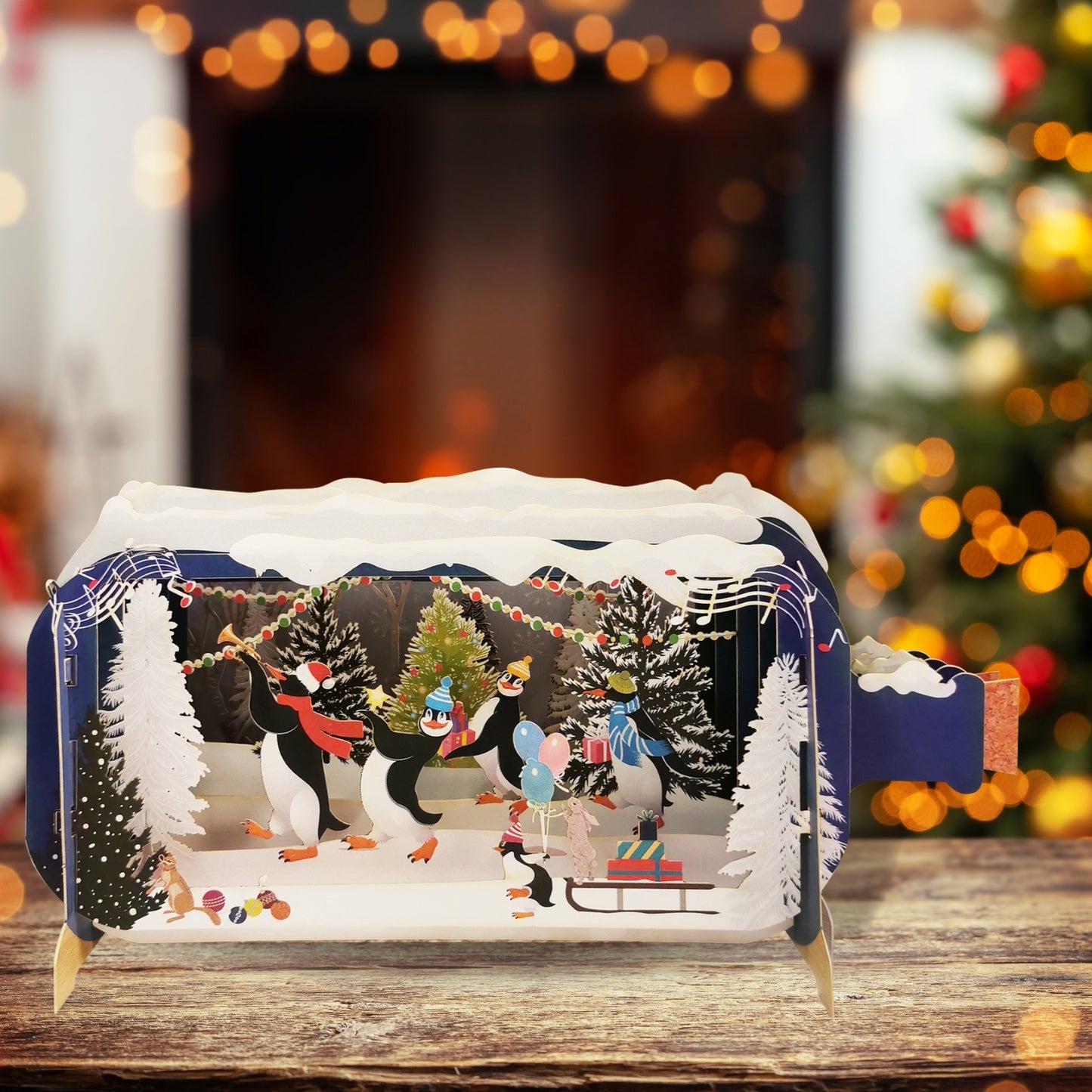 Message In A Bottle Penguins Dancing Pop Up Christmas Greeting Card