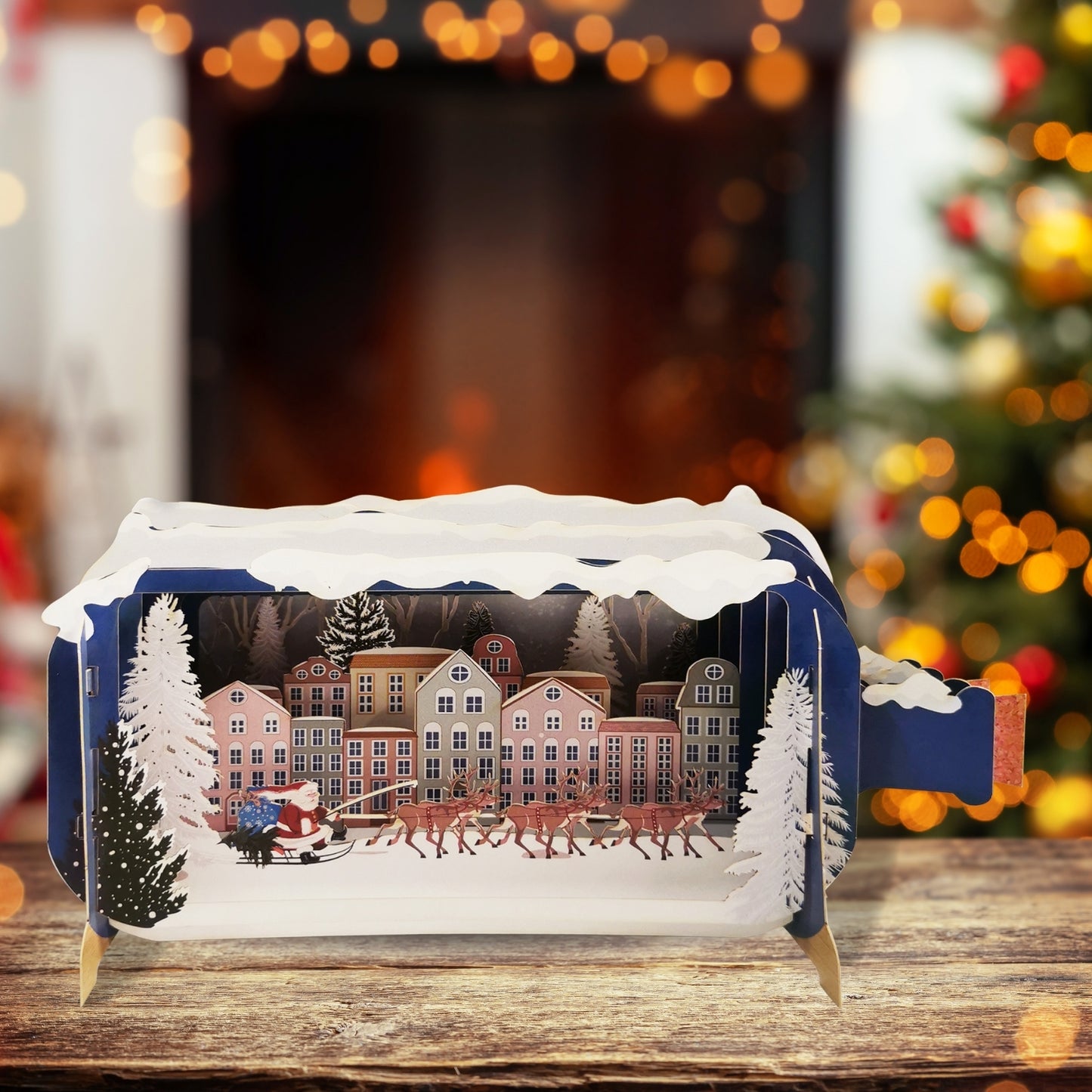 Message In A Bottle Santa Sleigh & Reindeer Pop Up Christmas Greeting Card