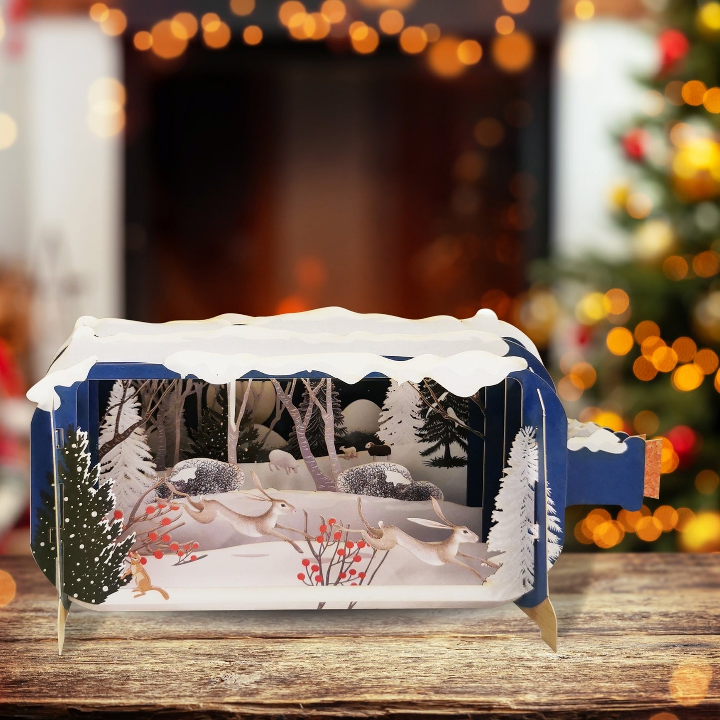 Message In A Bottle Winter Hares Pop Up Christmas Greeting Card