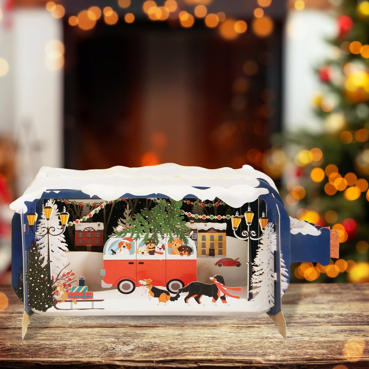 Message In A Bottle Dogs In A Campervan Pop Up Christmas Greeting Card