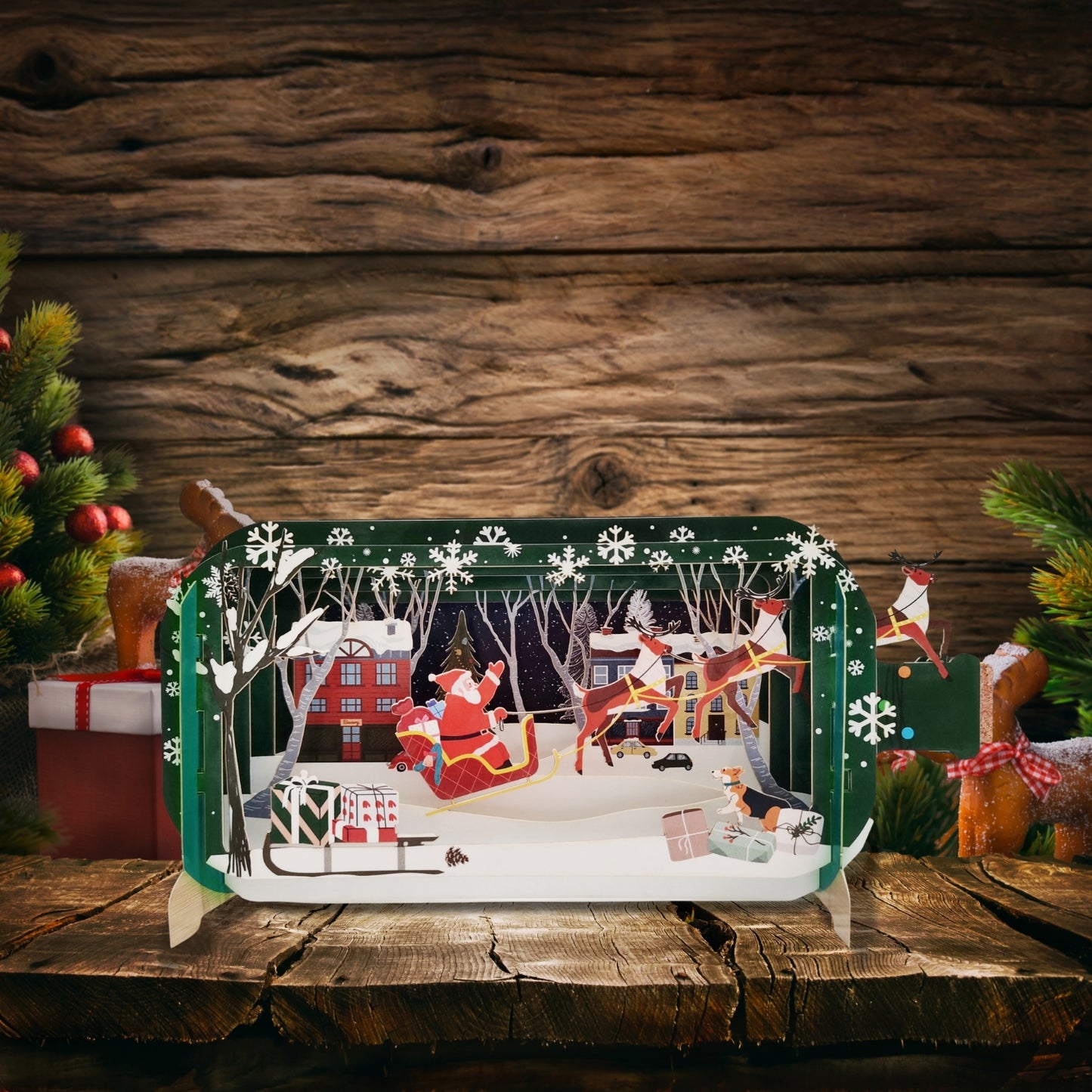 Message In A Bottle Santa & Sleigh Pop Up Christmas Greeting Card
