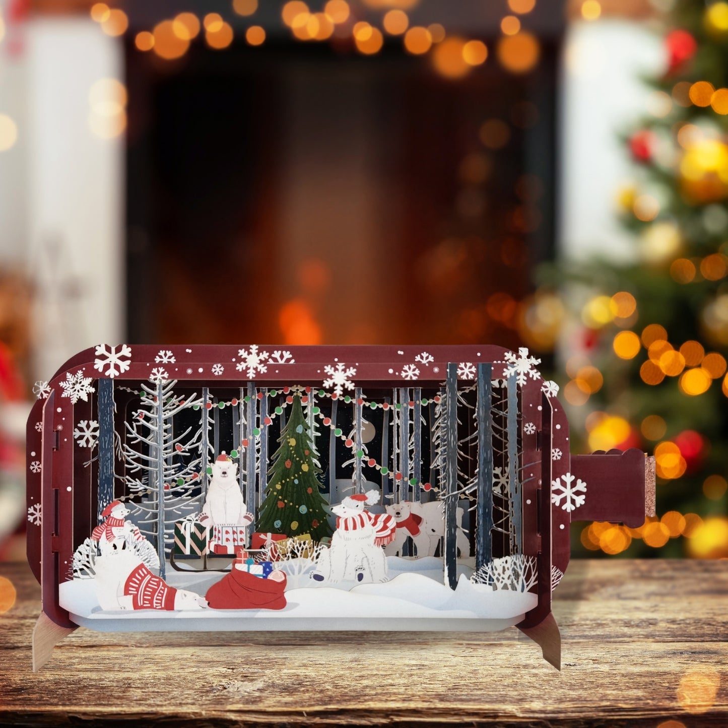 Message In A Bottle Polar Bears Around The Tree Pop Up Christmas Greeting Card