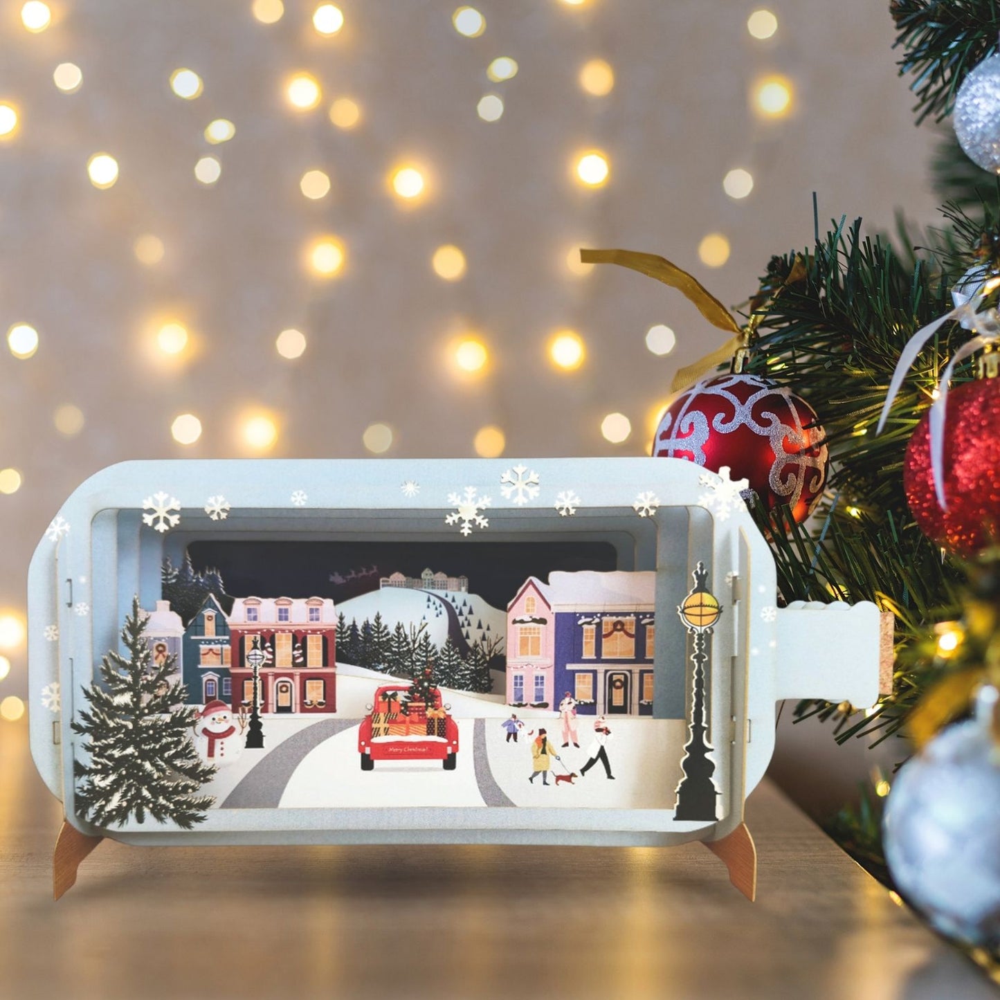 Message In A Bottle 3D Pop Up Christmas Card Collecting The Tree Xmas Greeting