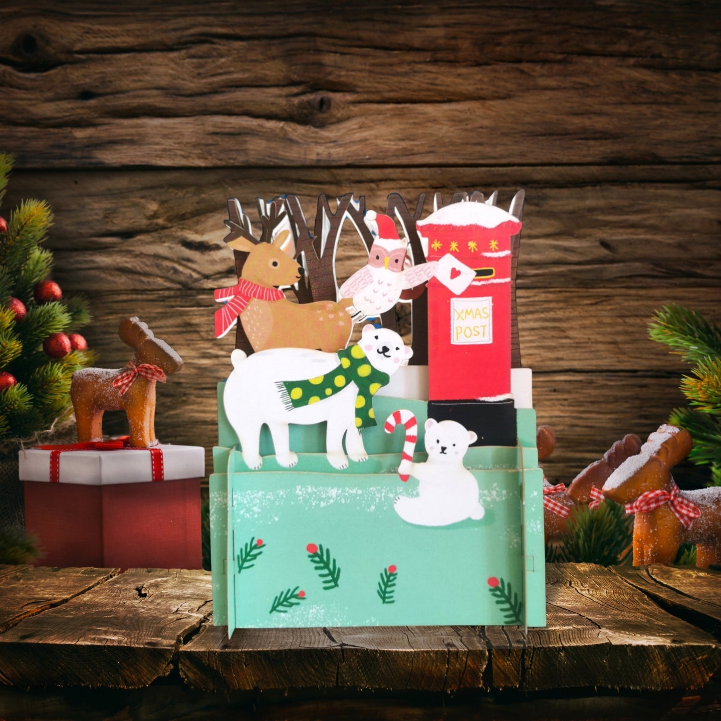 Alljoy 3D Animals Posting Cards Pop Up Christmas Greeting Card