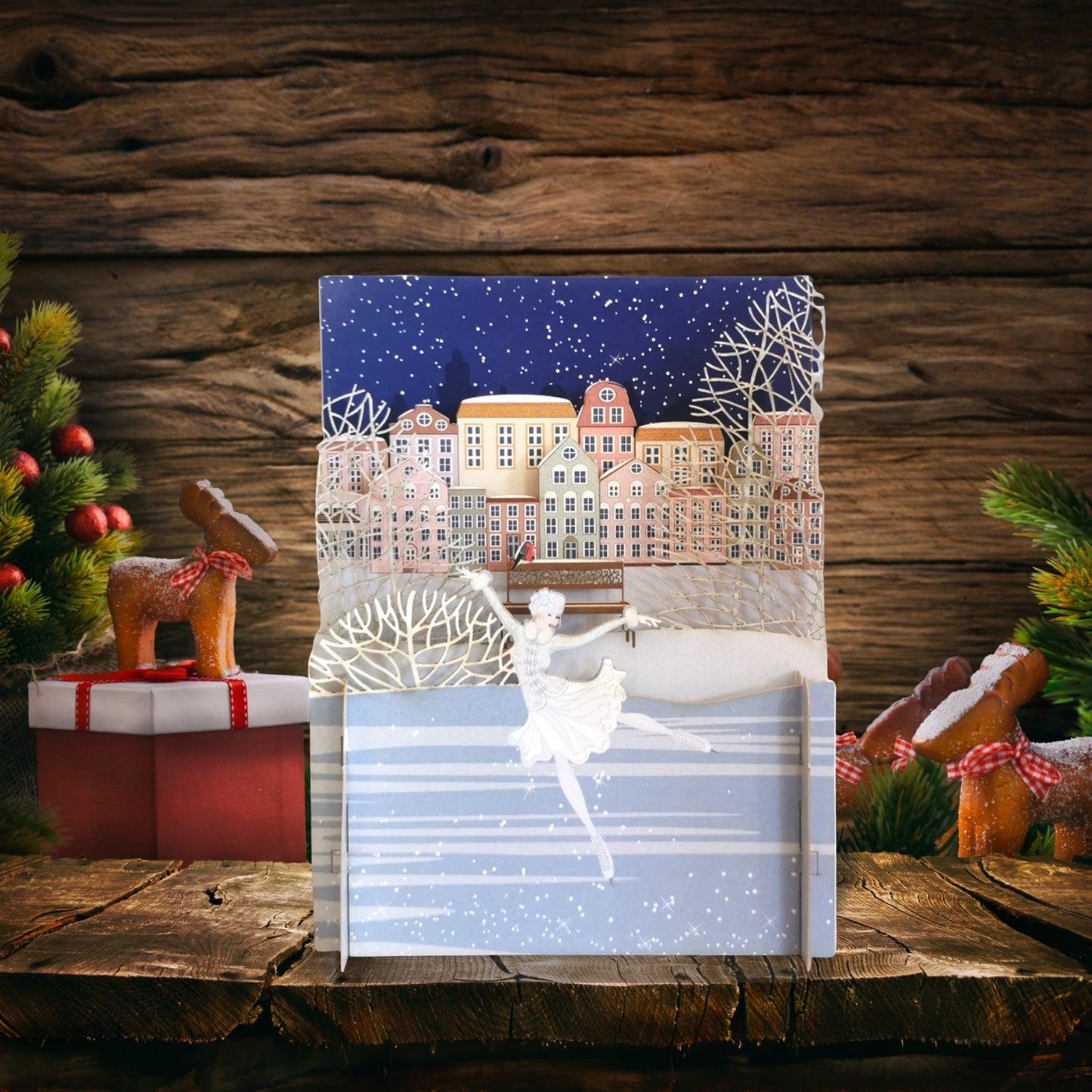 Alljoy 3D Lady Ice Skating Pop Up Christmas Greeting Card