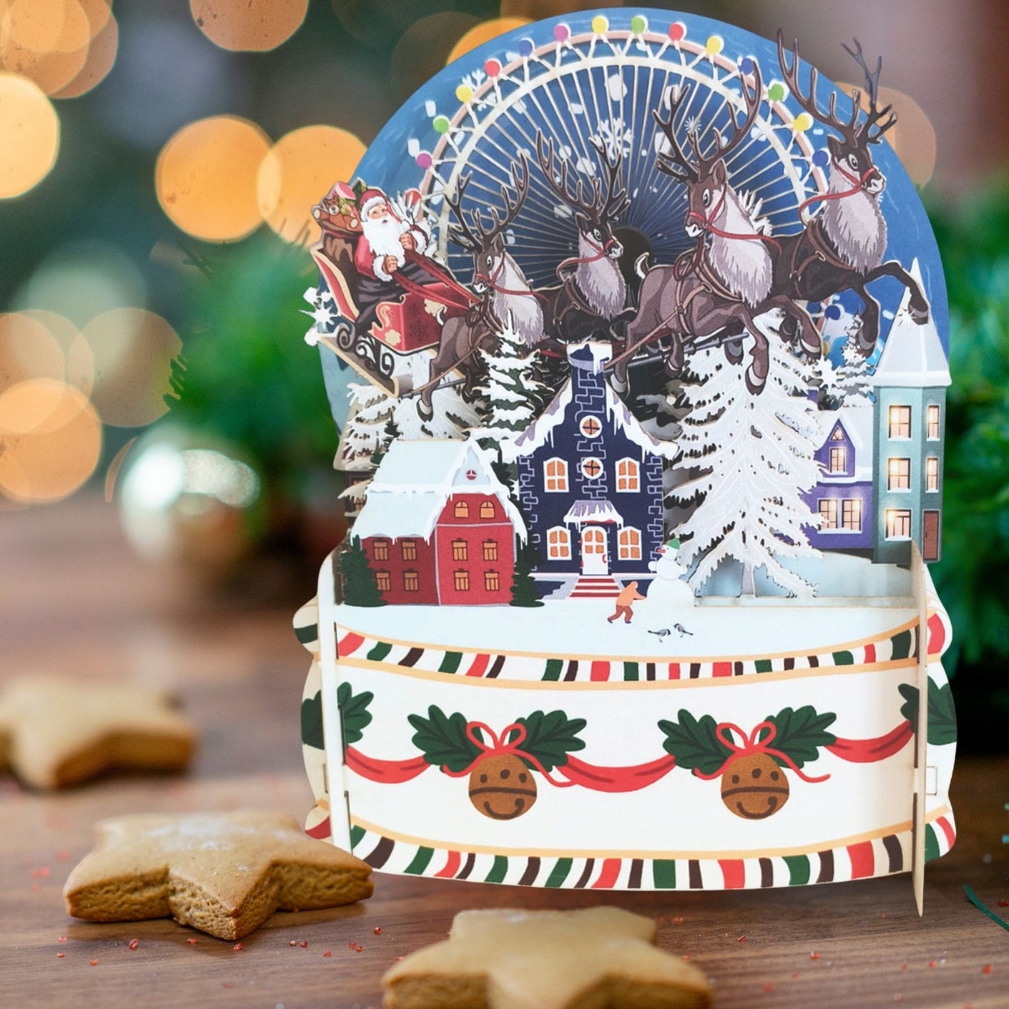 Pop Up 3D Christmas Card Santa's Festive Sleigh Freestanding Xmas Greeting Cards