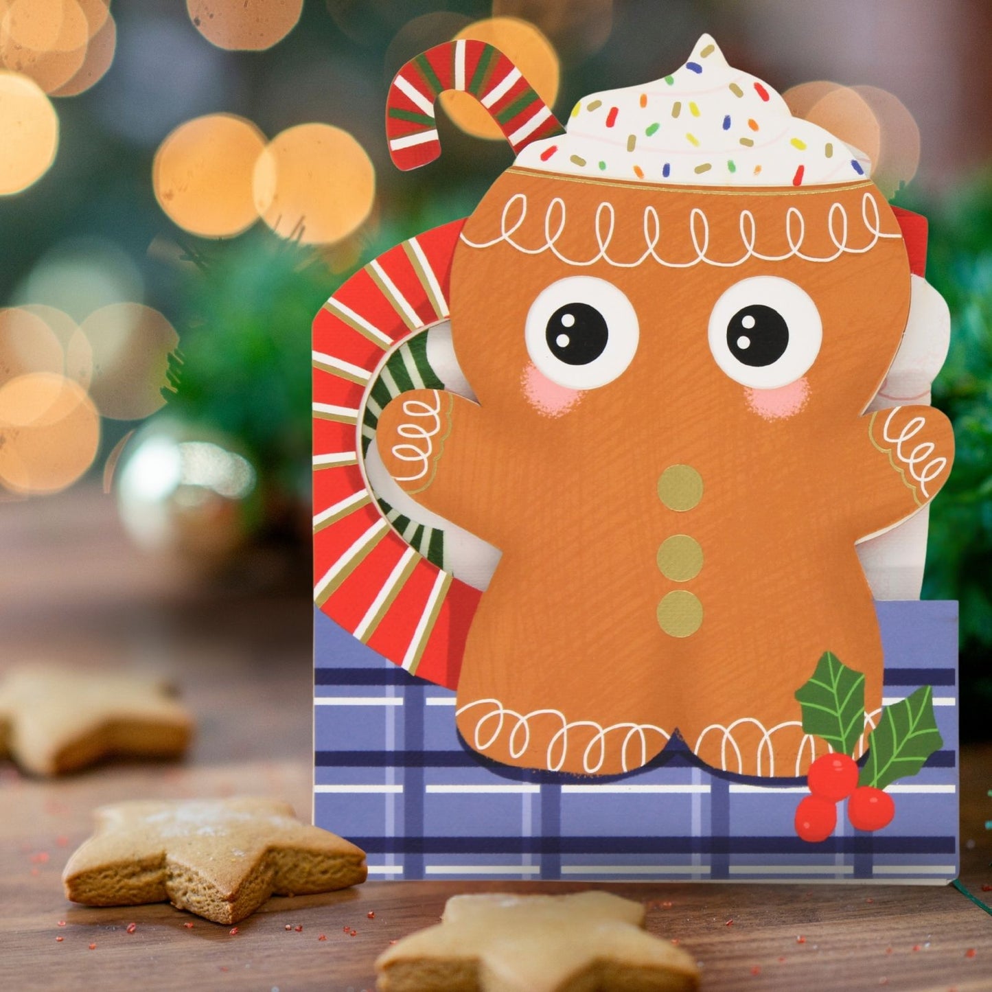 Cute Christmas Card Gingerbread Mug Fun Jiggly Eyes Xmas Greeting Cards For Kids