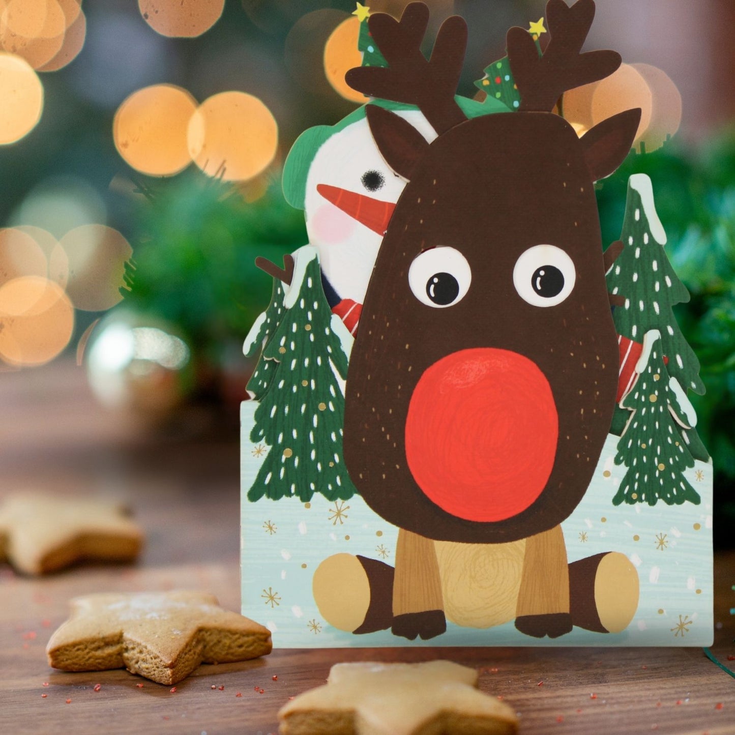 Cute Christmas Card Red Nose Reindeer Jiggly Eyes Xmas Greeting Cards For Kids