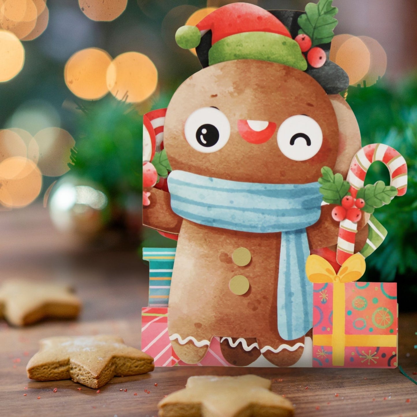 Cute Christmas Card Gingerbread Man Fun Jiggly Eyes Xmas Greeting Cards For Kids