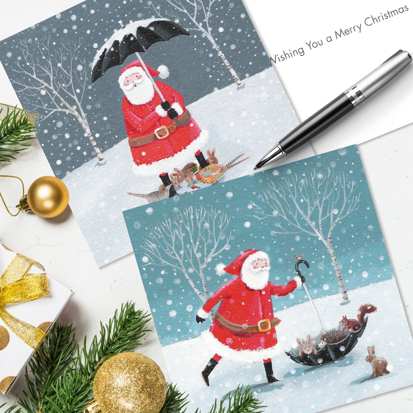 Box of 20 Santa's Brolly & Friends Fairdeal Charity Christmas Cards