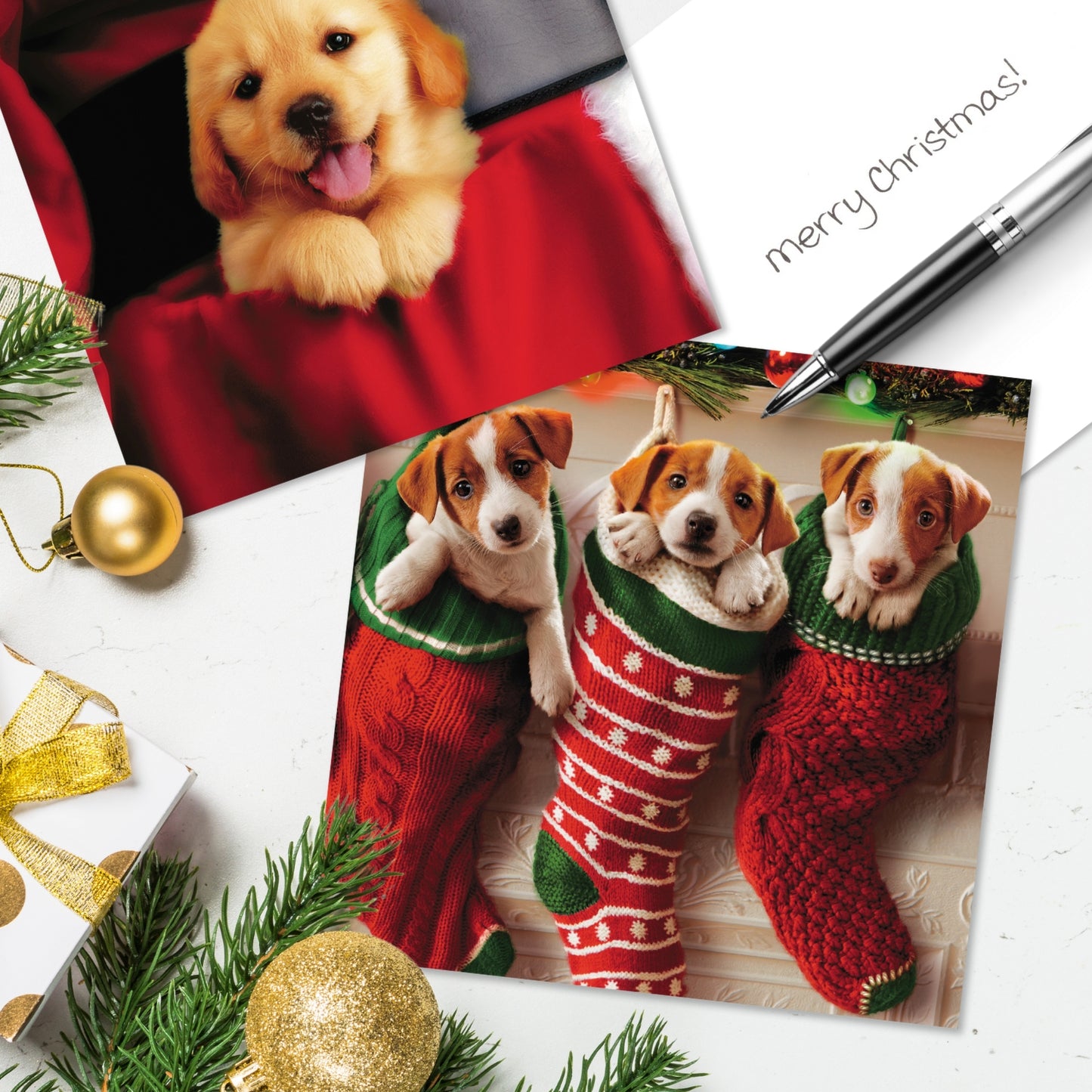 Box of 10 Festive Puppy Dogs Christmas Cards In 2 Designs