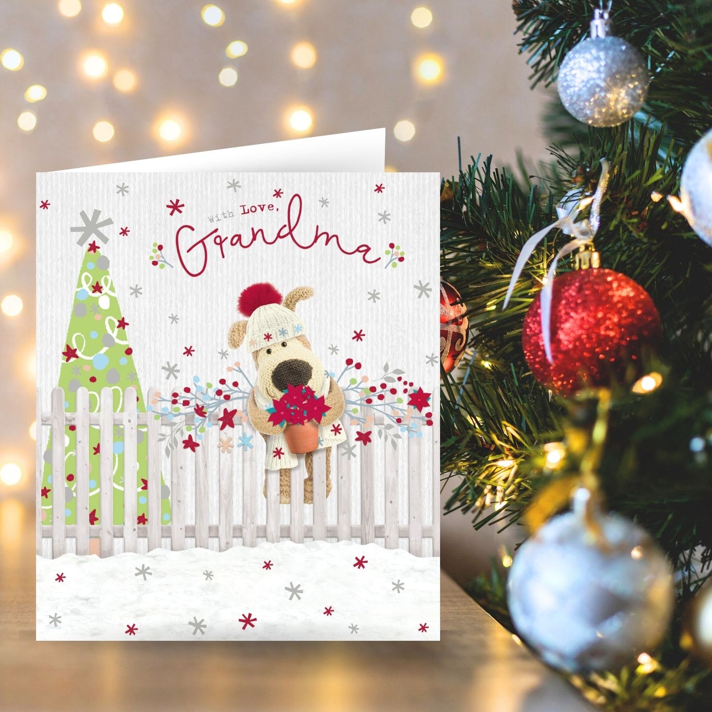 Boofle With Love Grandma Christmas Card Tree Poinsettia Cute Xmas Greeting Cards