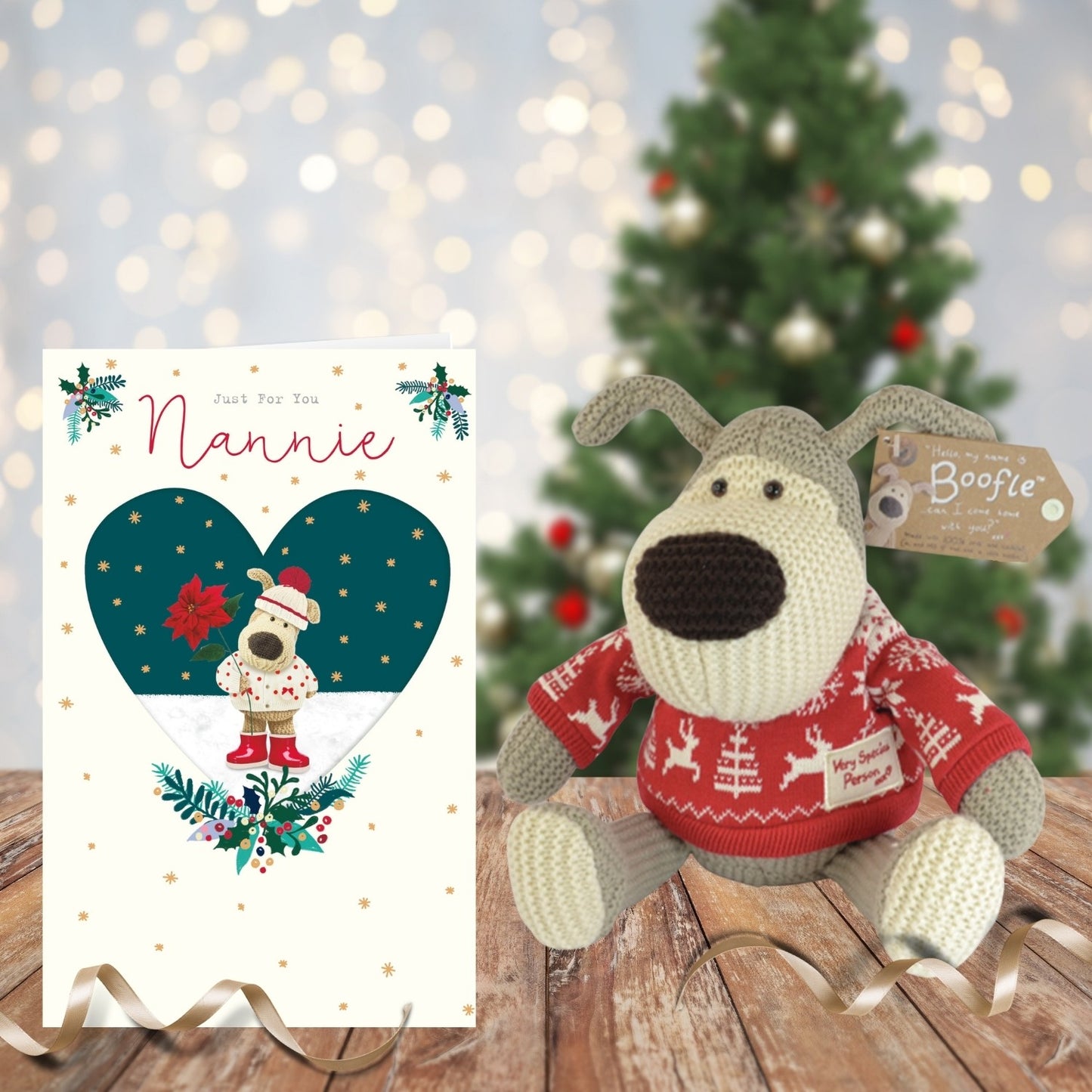 Boofle Just For You Nannie Snowy Poinsettia Cute Christmas Greeting Card