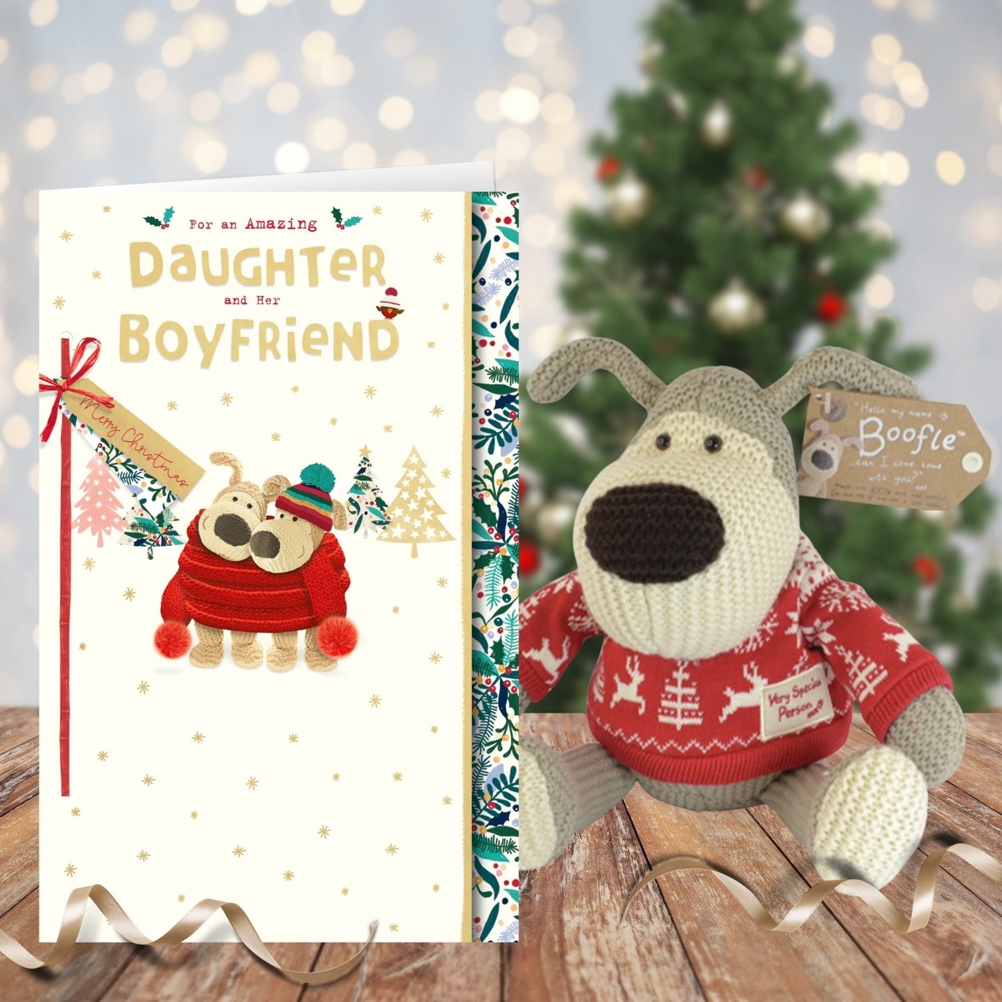 Boofle Embellished Daughter & Her Boyfriend Cuddly Cute Christmas Greeting Card
