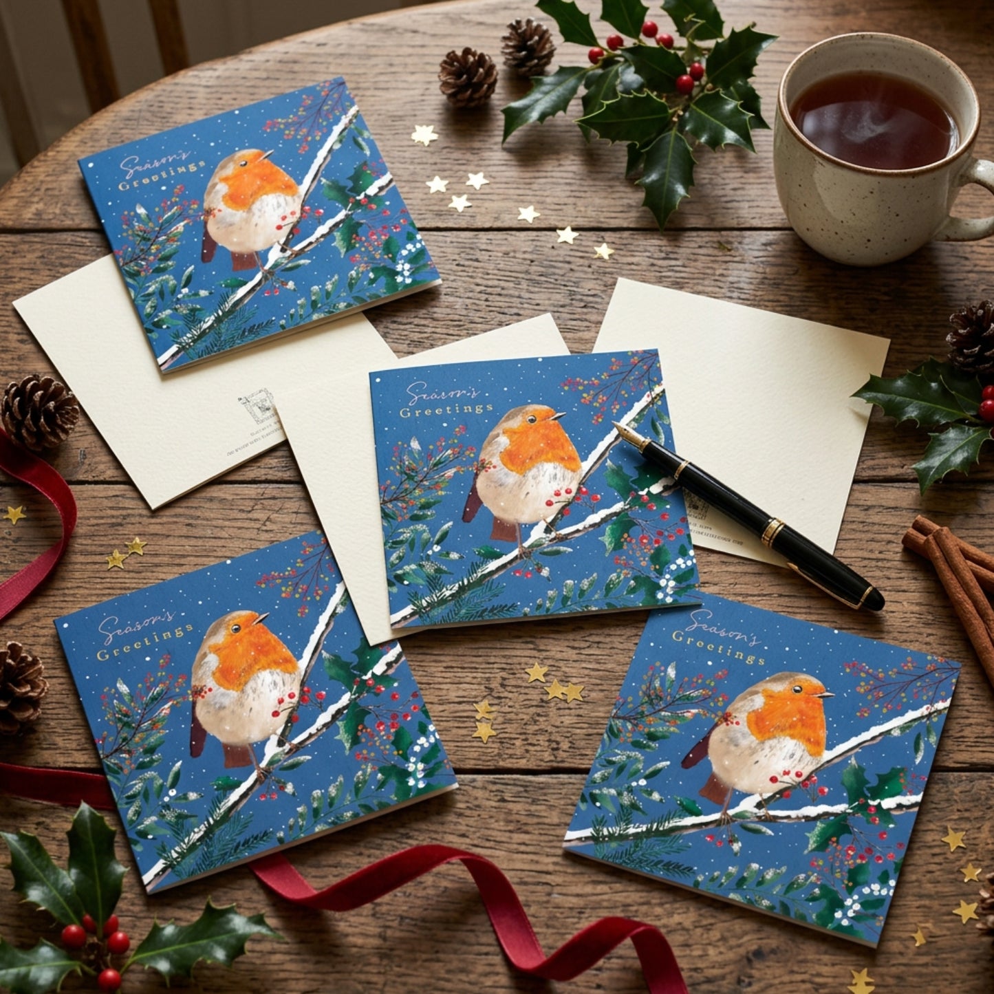 Pack of 6 Seasons Greetings Robin Charity Christmas Cards