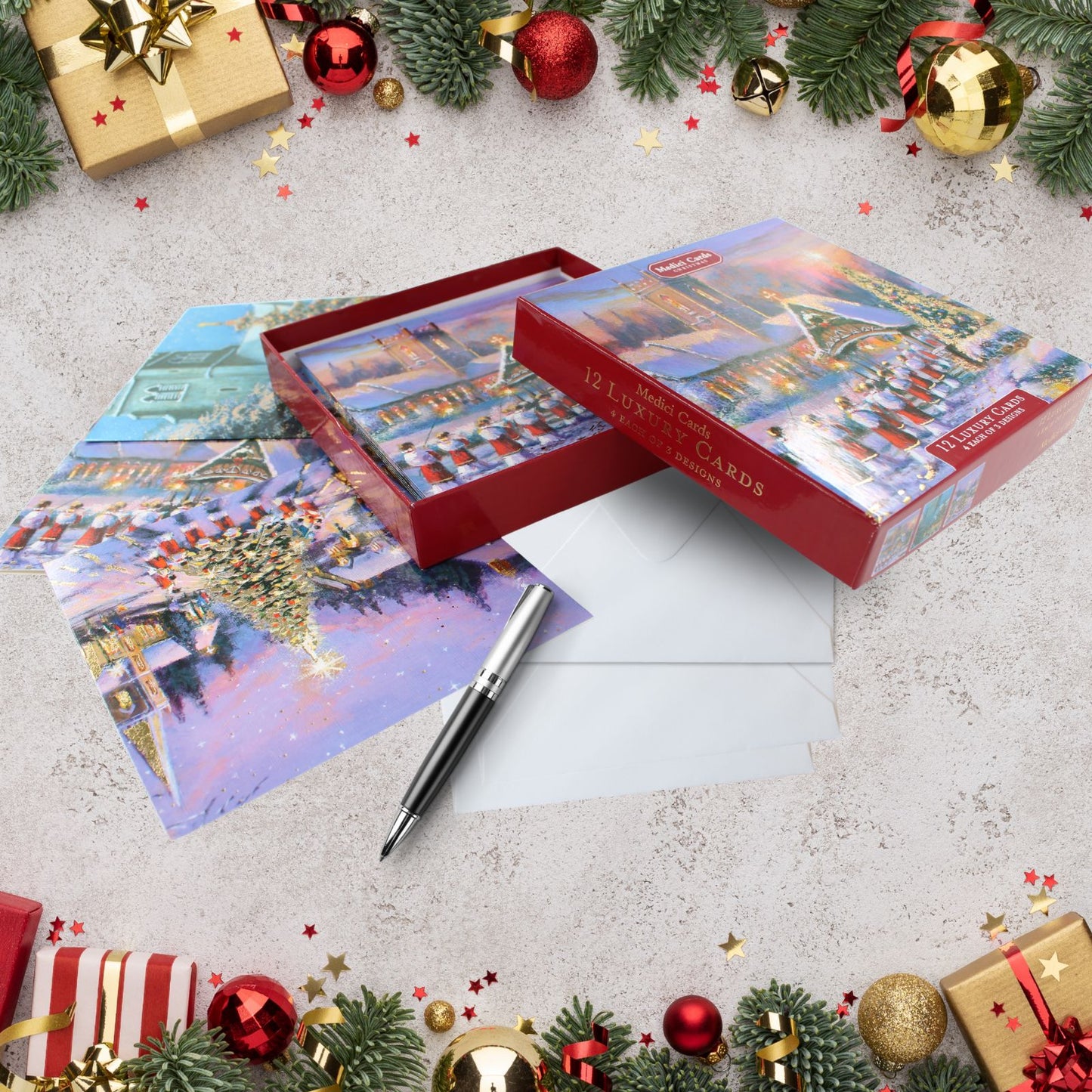 Medici Box of 12 Christmas Cards Carol Themed Luxury Xmas Cards In 3 Designs