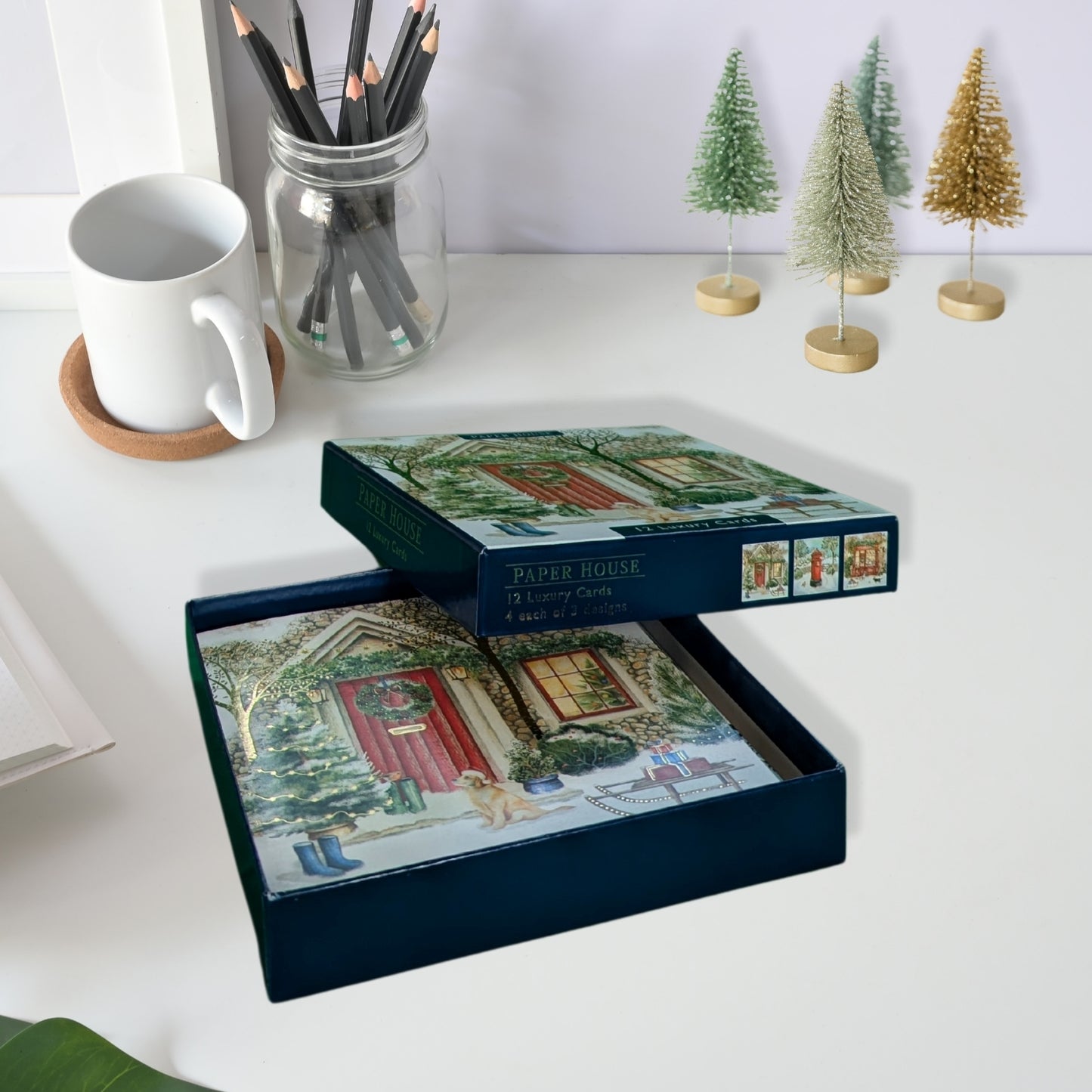 Box Of 12 Paper House Puppy Dog Xmas Post Christmas Cards In 3 Designs