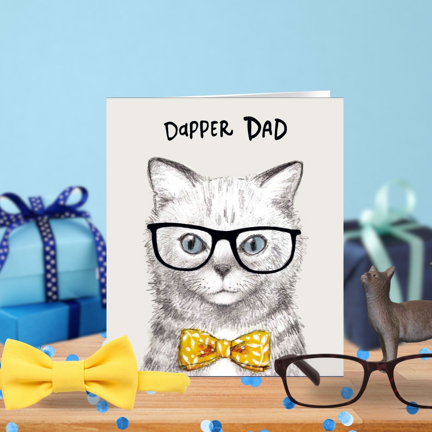 Dapper Dad Smart Bow Tie Cat Funny Father's Day Card Greeting