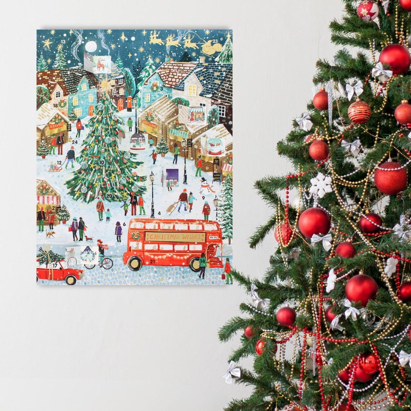 Large Traditional Picture Advent Calendar Xmas Market Christmas Countdown Gift