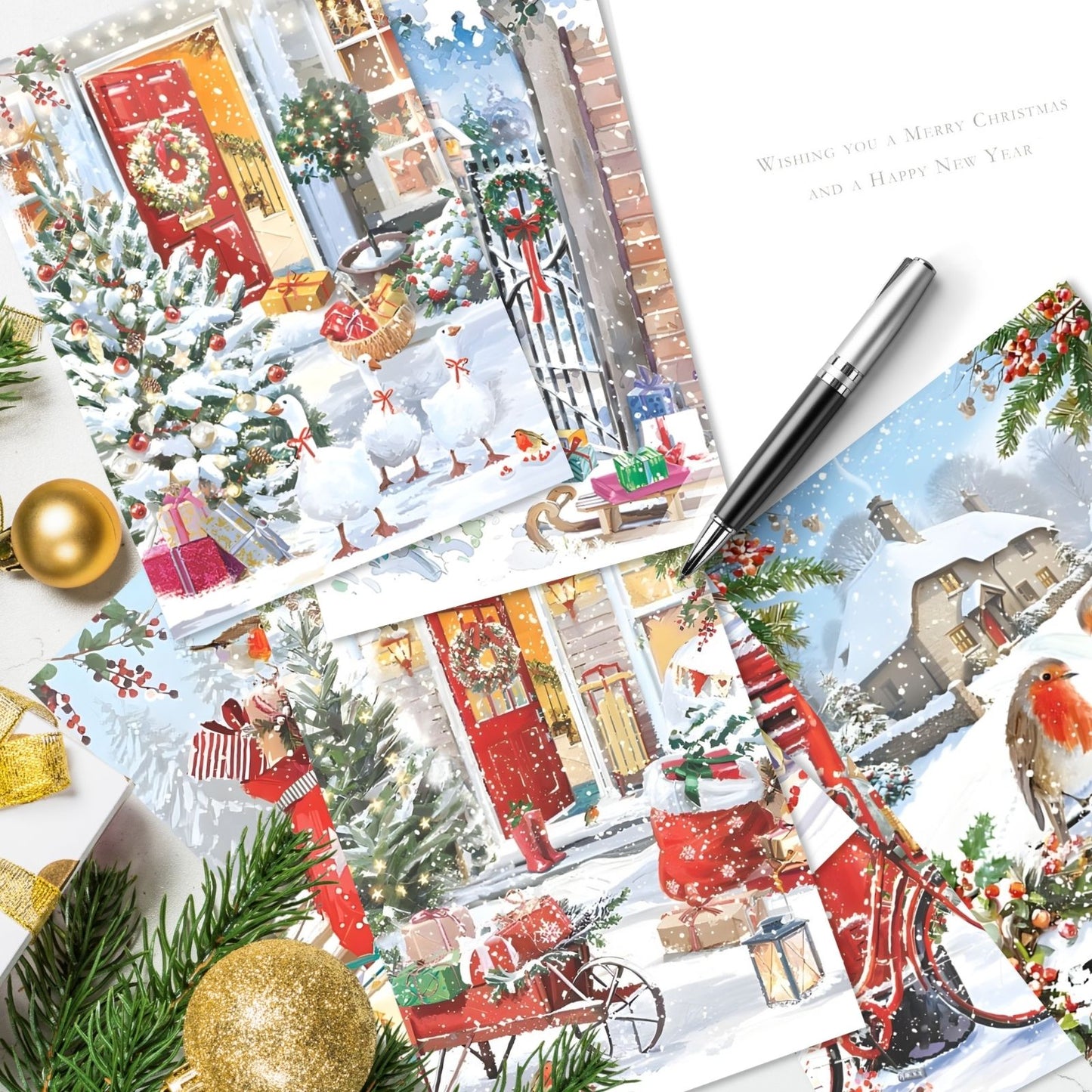 Box of 24 Christmas Cards Snow Themed Xmas Cards In 6 Designs