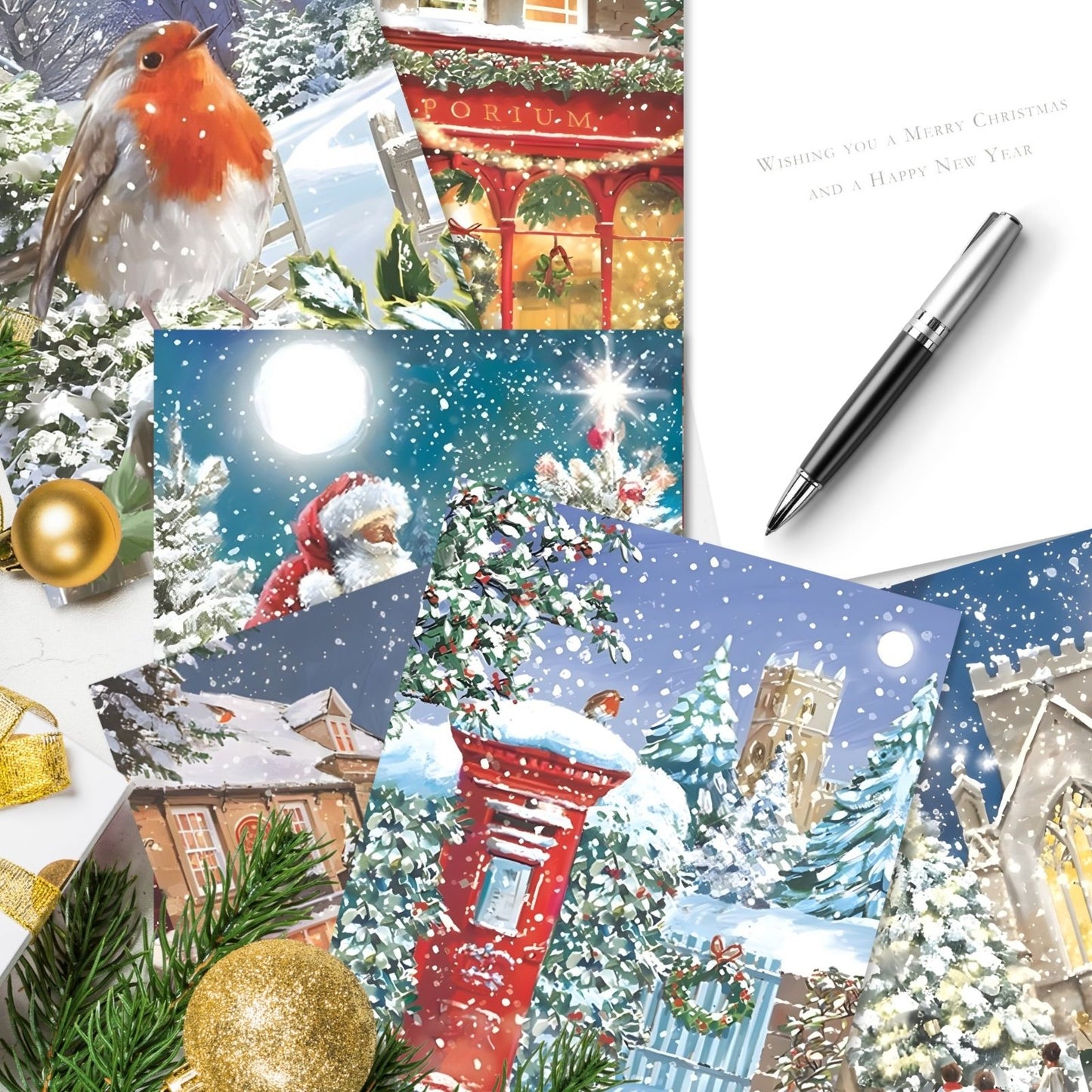 Box of 24 Christmas Cards Festive Celebration Xmas Cards In 6 Designs