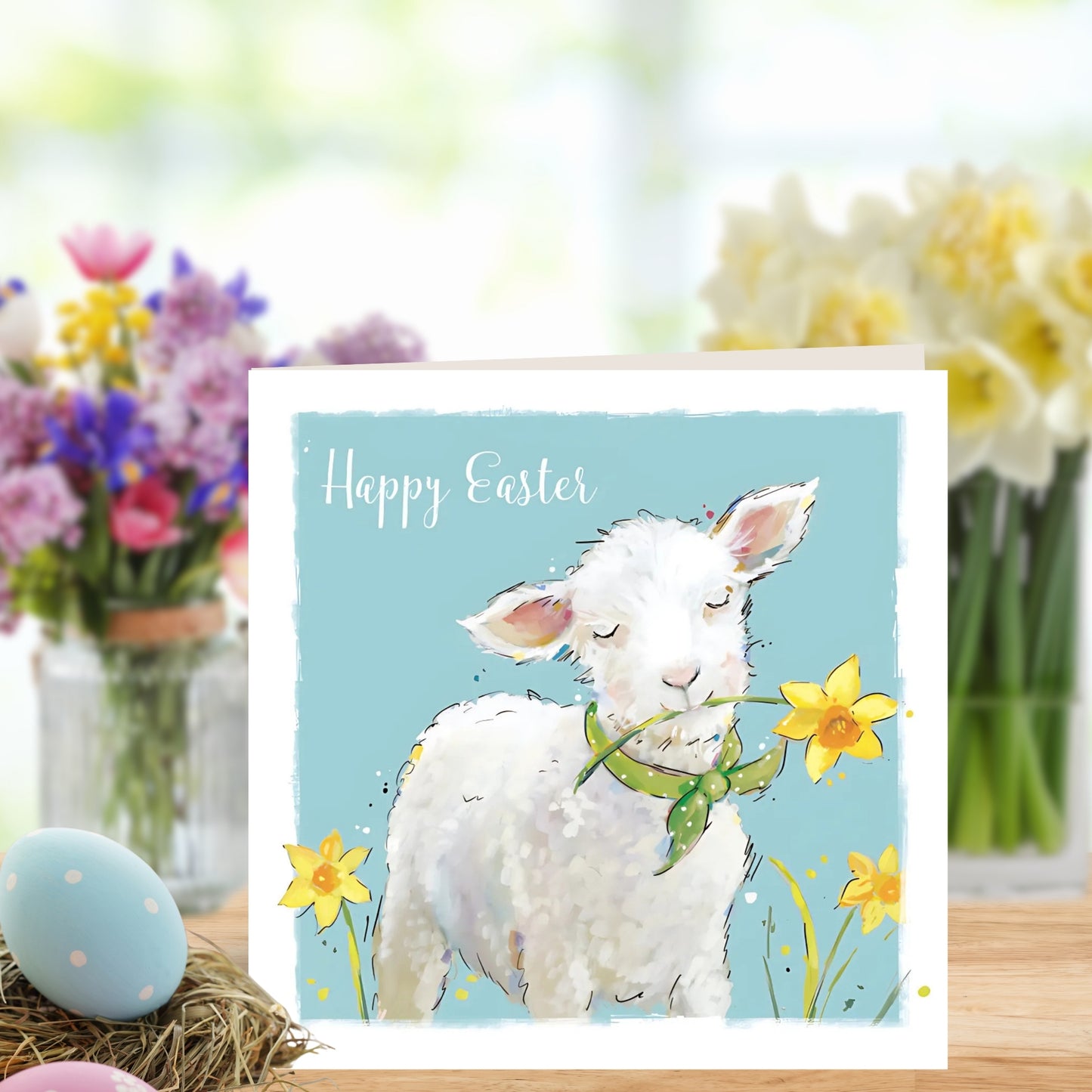 Happy Easter Cute Spring Lamb Mini Easter Card