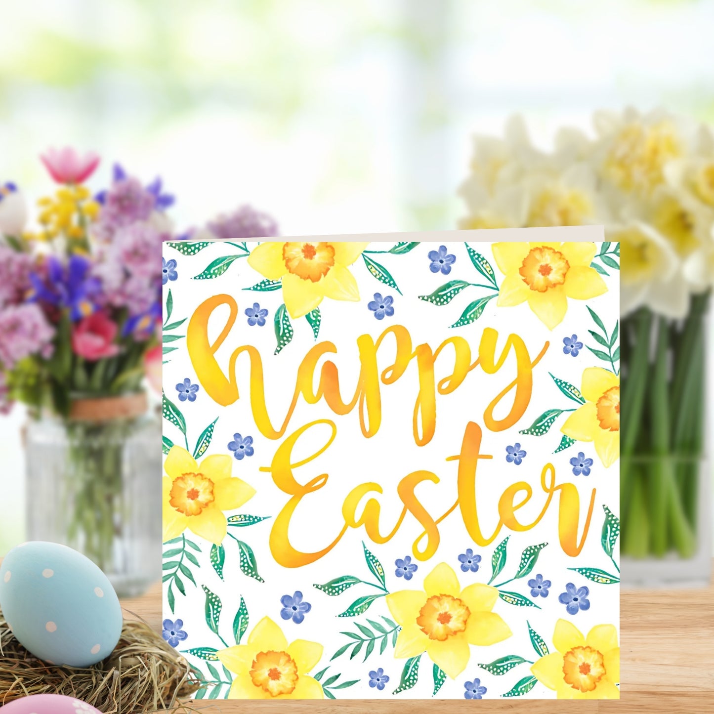 Happy Easter Painted Daffodils Mini Easter Card