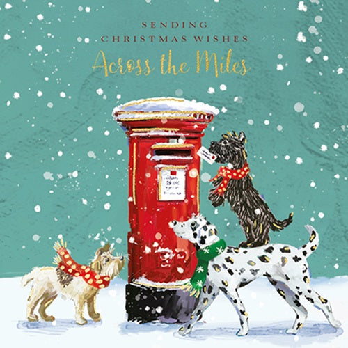 Biglietto Di Natale Across The Miles Con Cani E Slitta | Design Artistico Con Lamine Oro E Argento | Ecologico E Riciclabile | Prodotto Nel Regno Unito