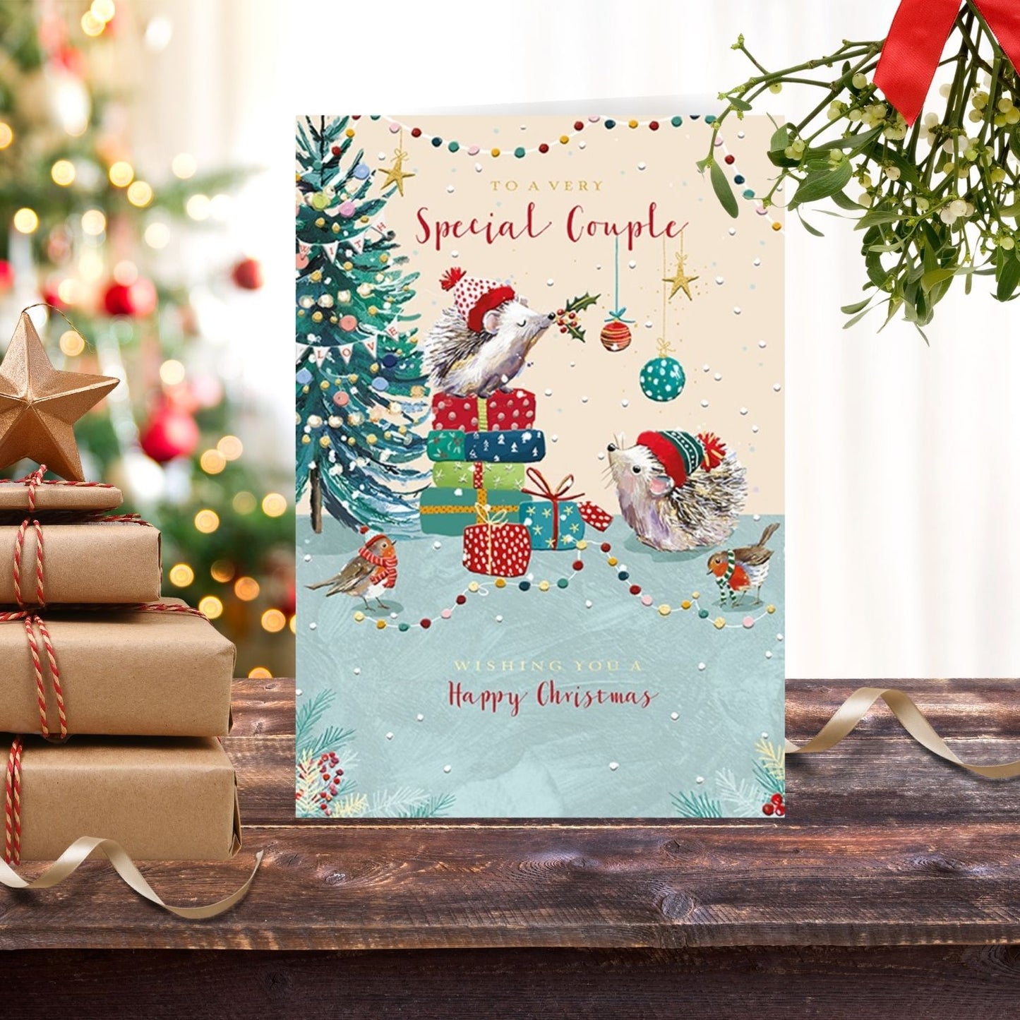 The Wildlife Very Special Couple Festive Hedgehogs Christmas Greeting Card