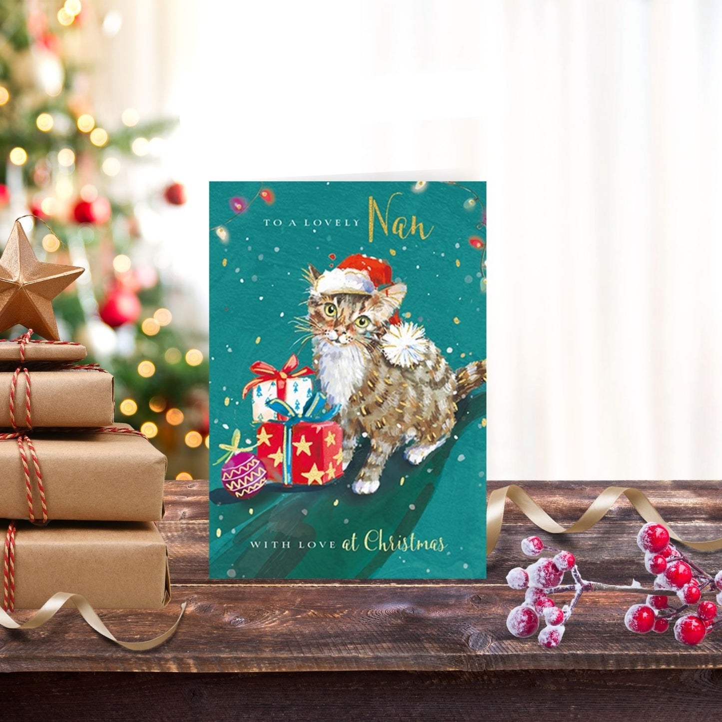 The Wildlife Lovely Nan Cat Purrfectly Festive Artistic Christmas Greeting Card