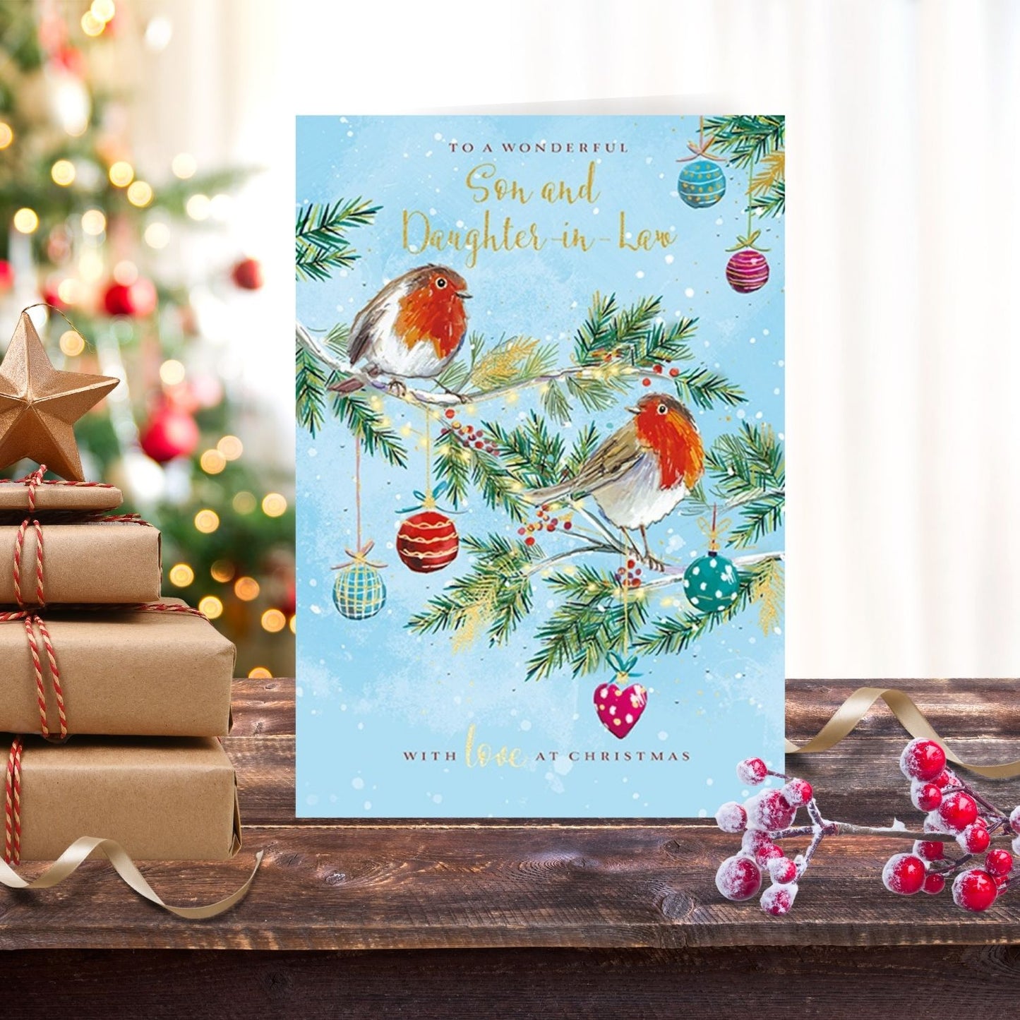 The Wildlife Son & Daughter-In-Law Pair Robins Artistic Christmas Greeting Card