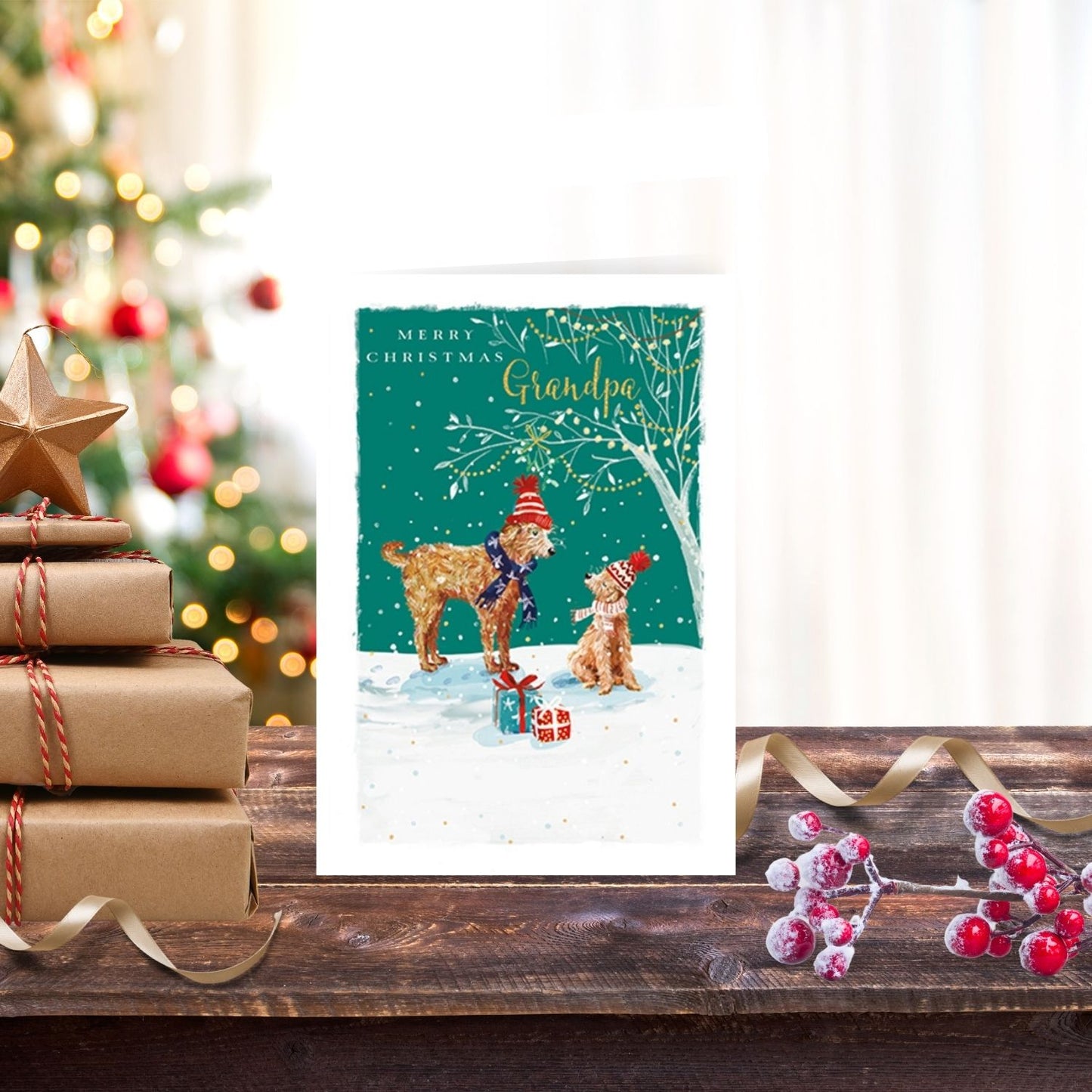The Wildlife Grandpa Dogs Merry Pawsome Pals Artistic Christmas Greeting Card