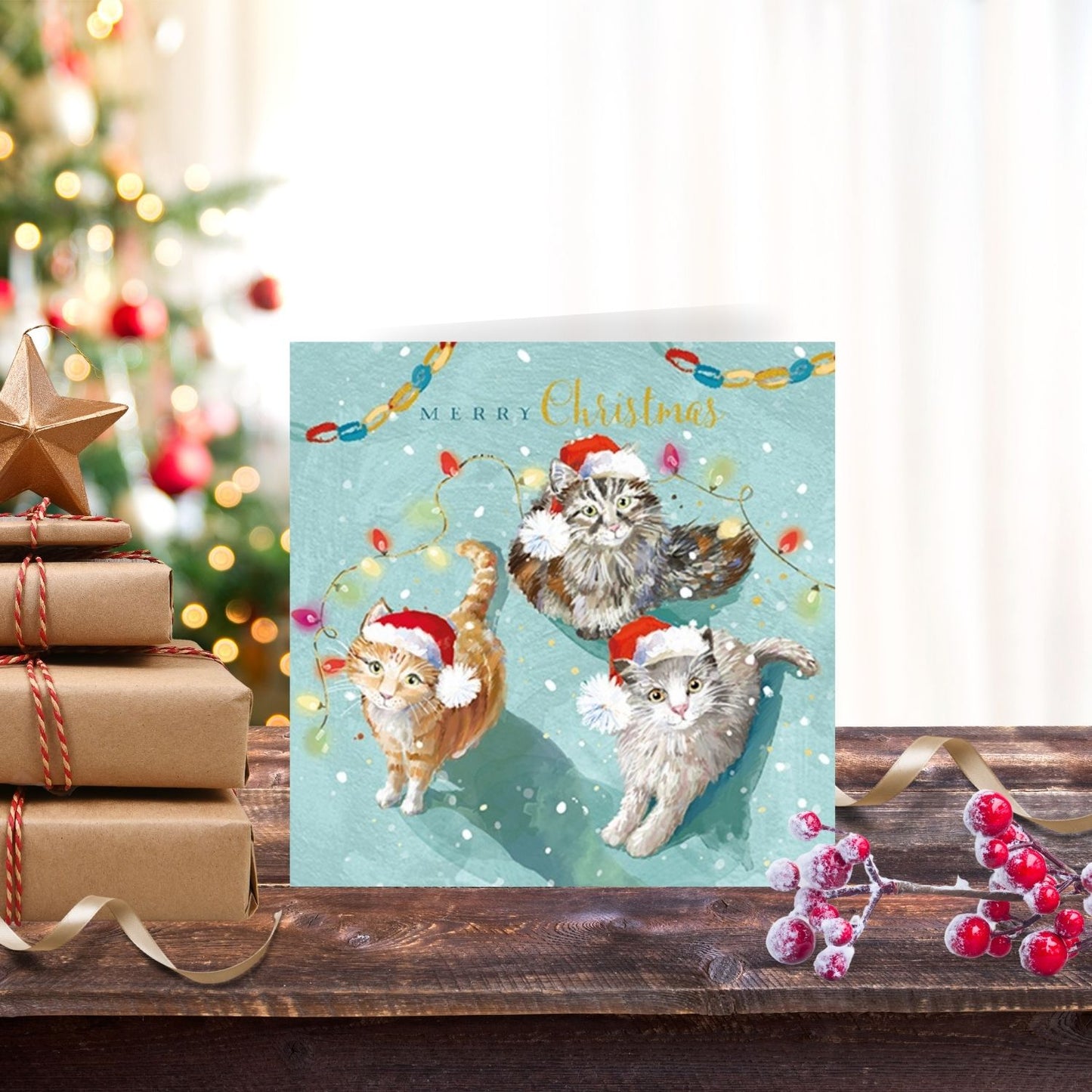 The Wildlife Christmas Cats Purrfectly Festive Artistic Single Christmas Card