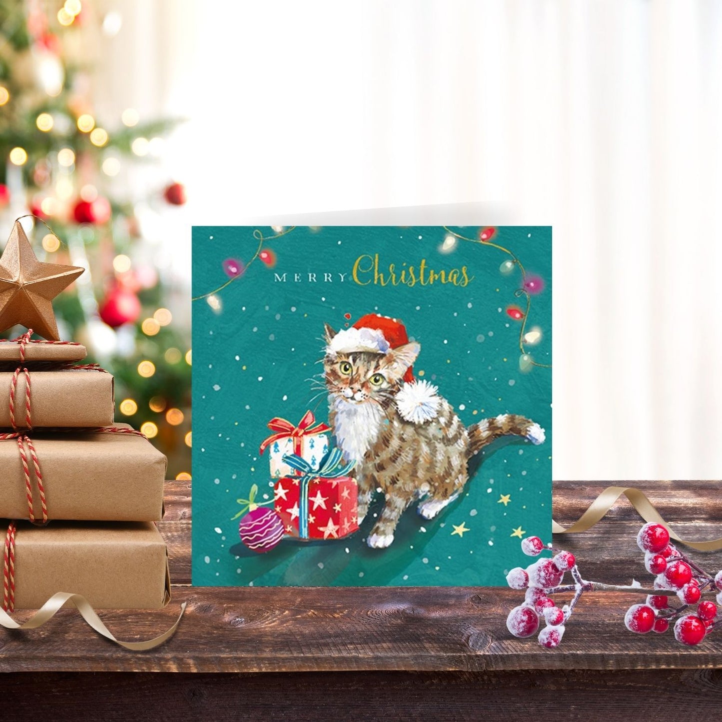 The Wildlife Merry Christmas Cat Meowy Christmas Artistic Single Christmas Card